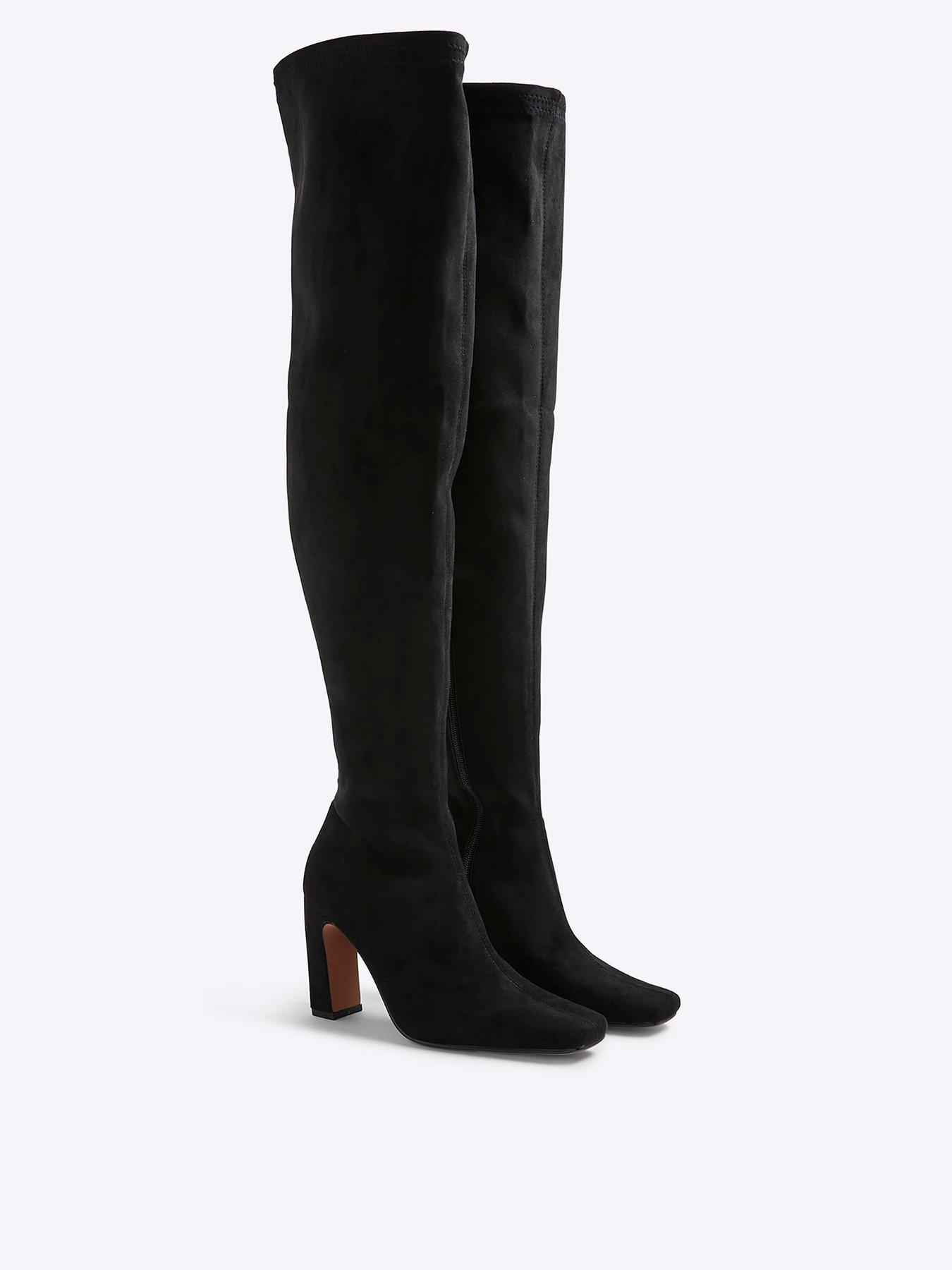  image of river-island-wide-fit-thigh-high-heeled-boots-black