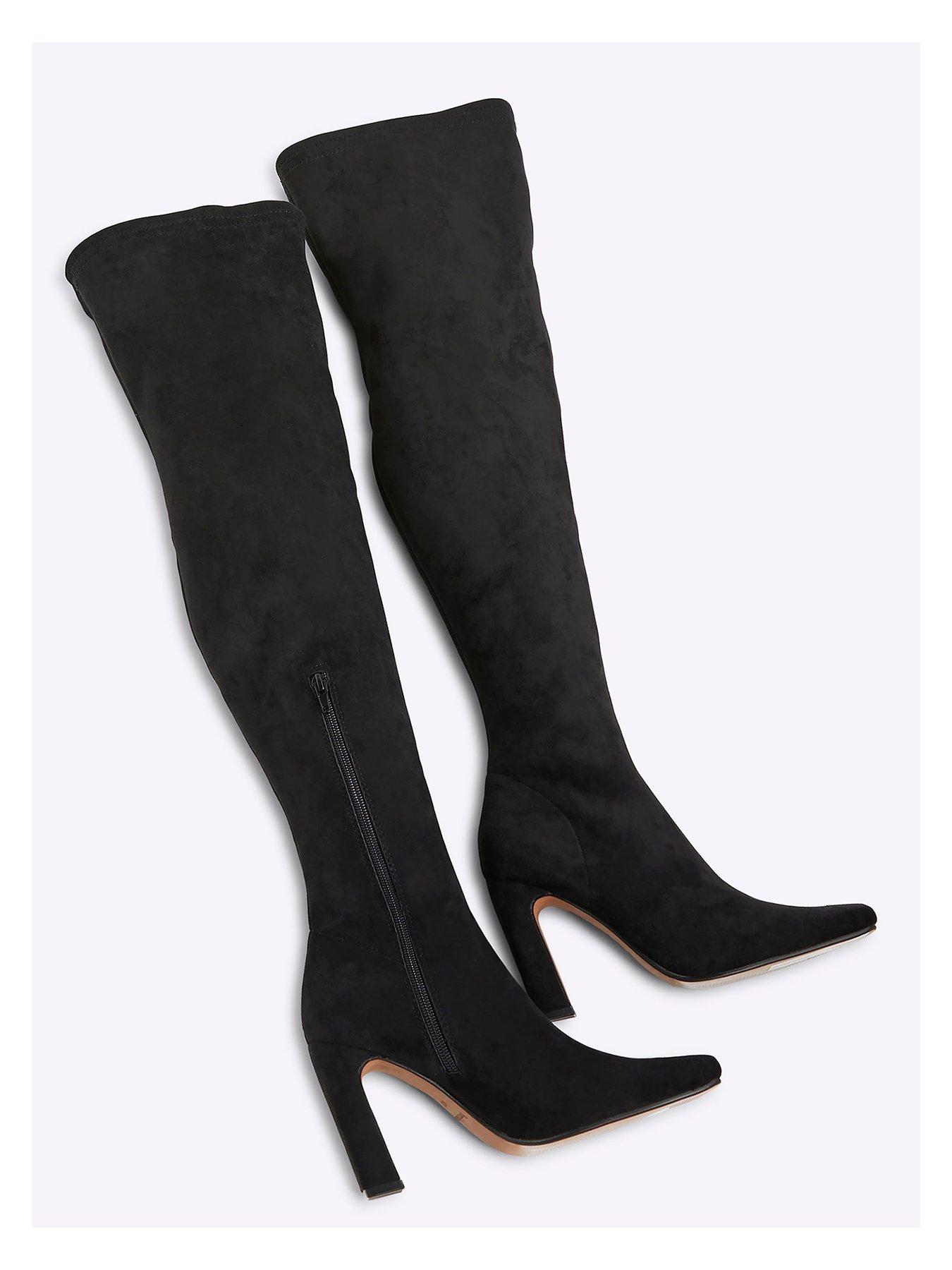  image of river-island-wide-fit-thigh-high-heeled-boots-black
