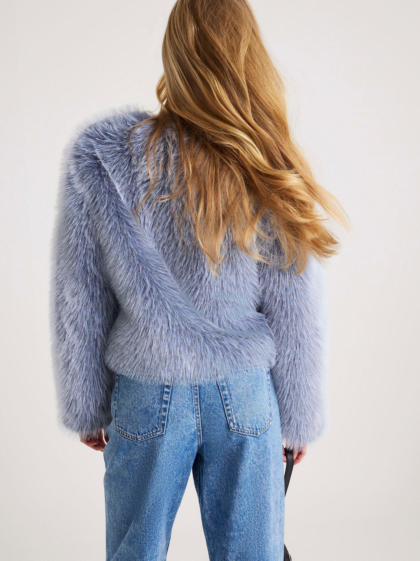 Image 2 of 4 of River Island Collarless Faux Fur Coat - Blue