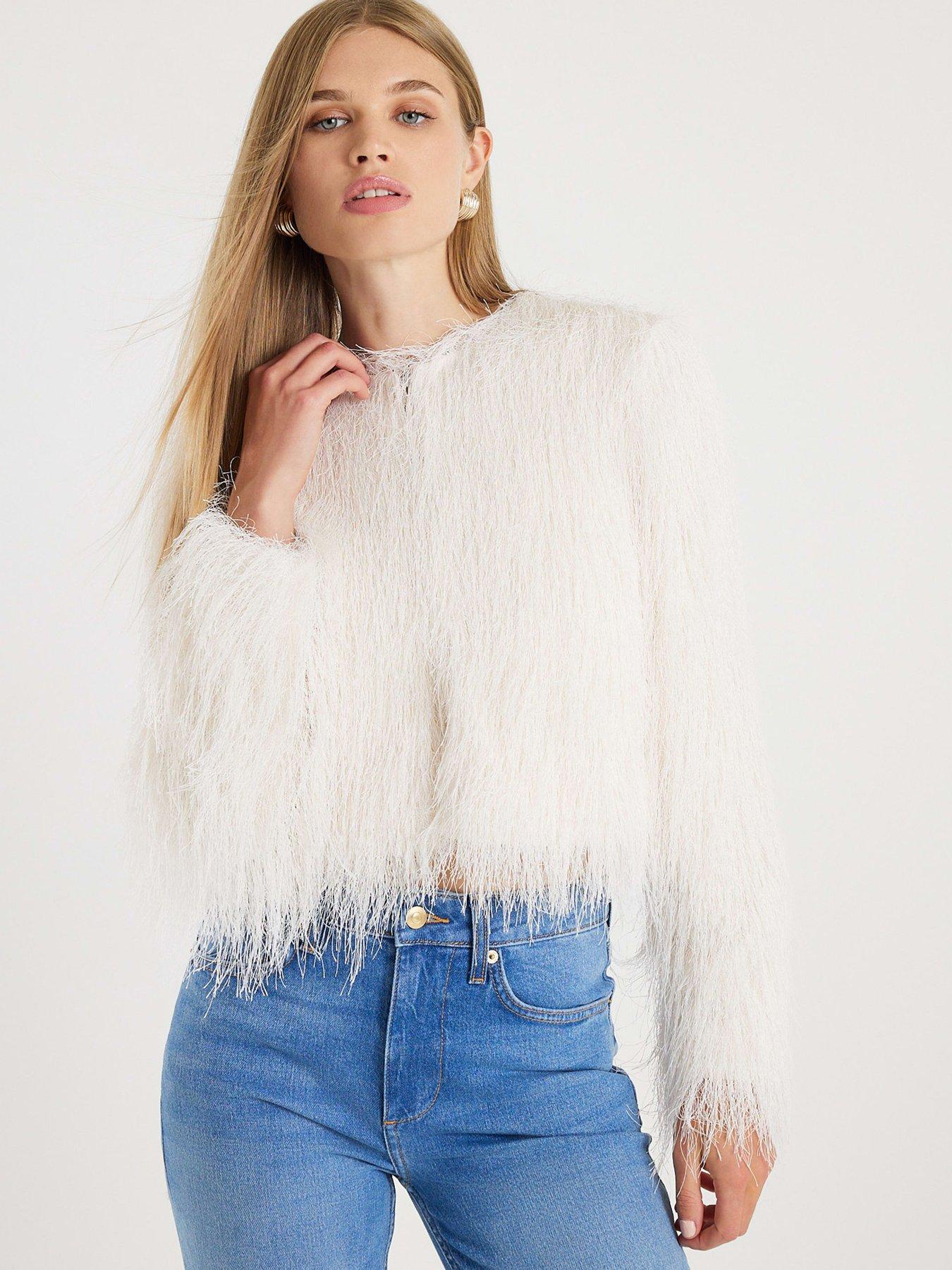 River Island Long Sleeve Fringed Cardigan - Cream