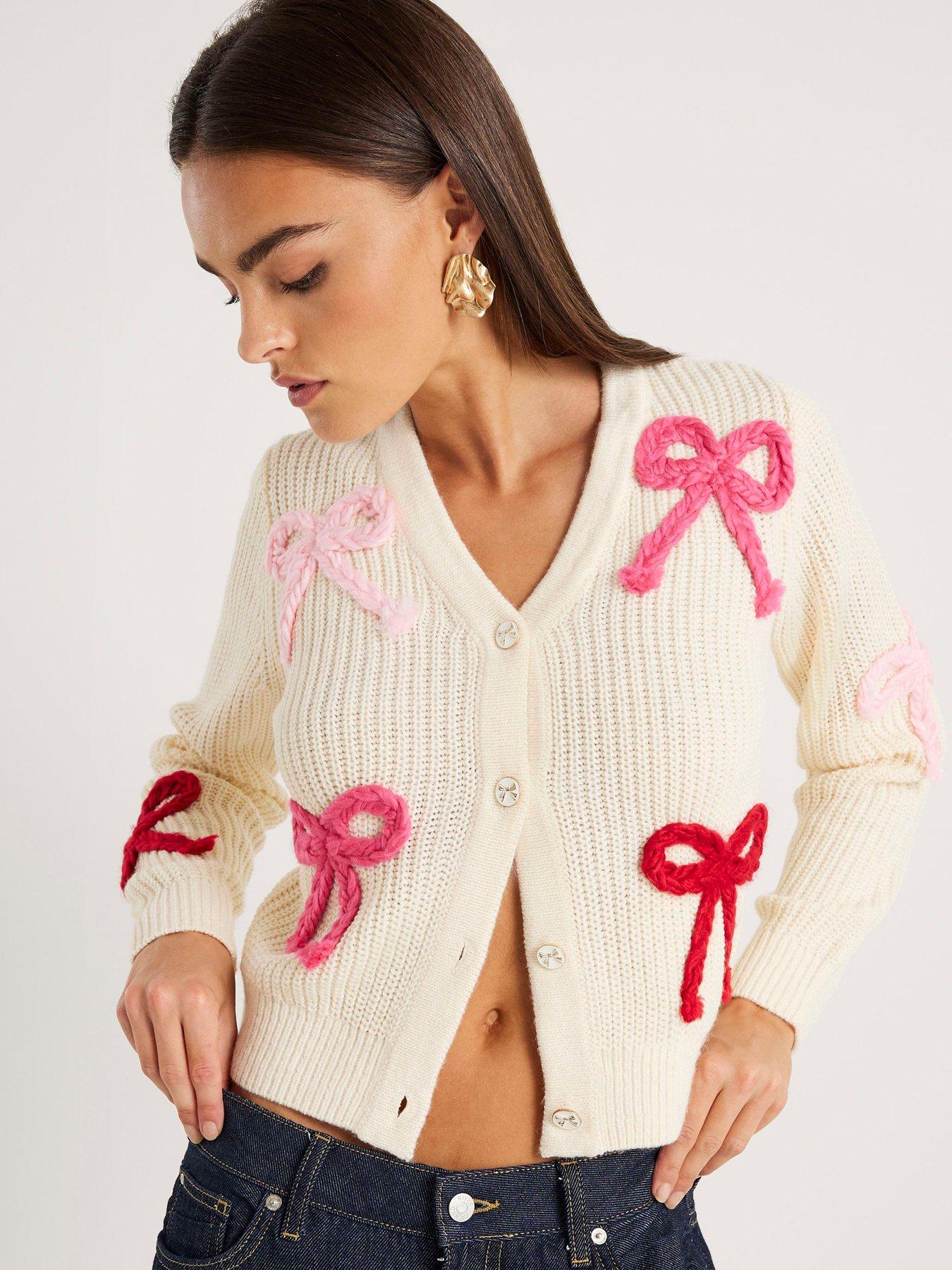 River Island Knitted Bow Cardigan - Cream