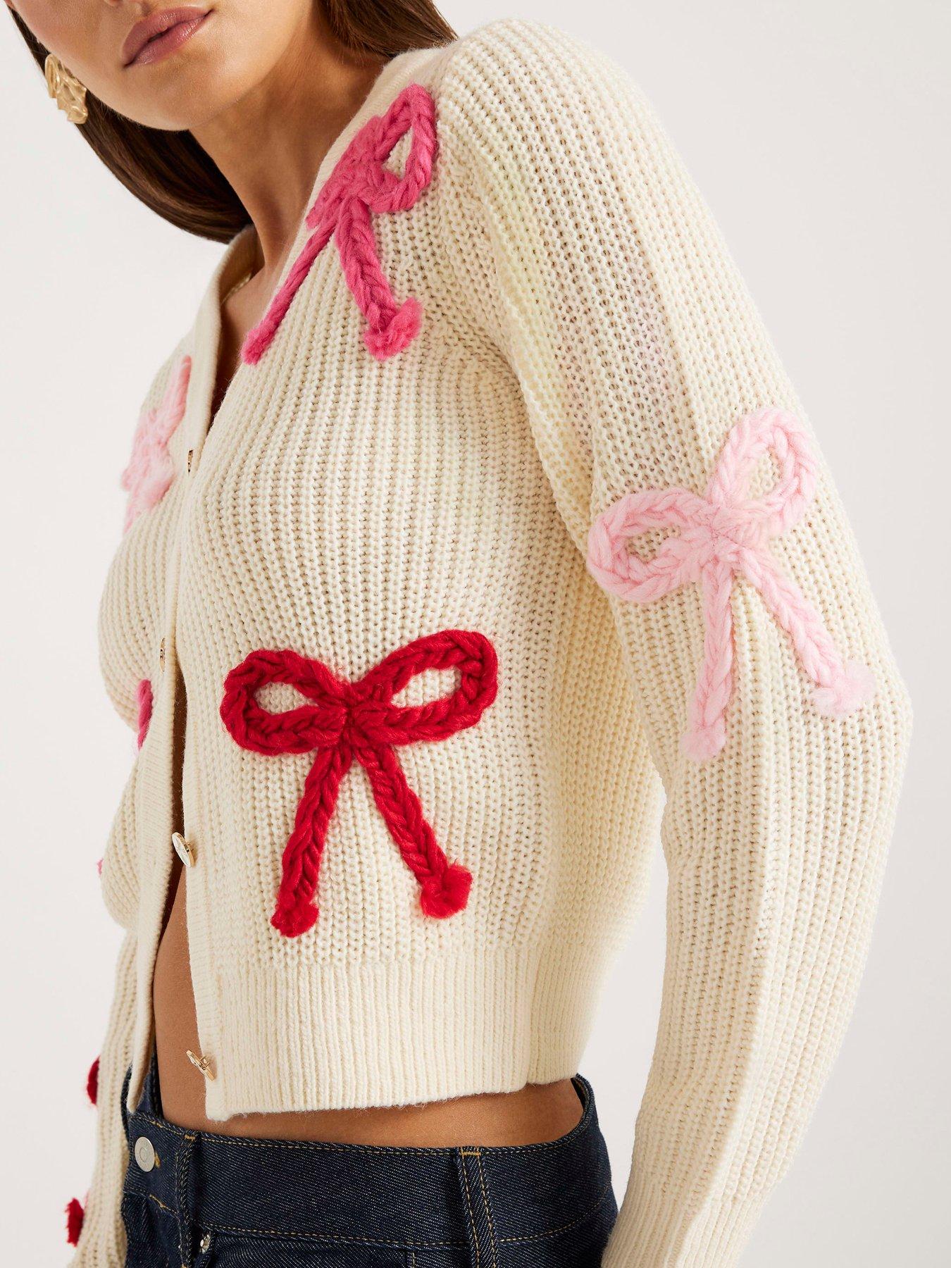  image of river-island-knitted-bow-cardigan-cream