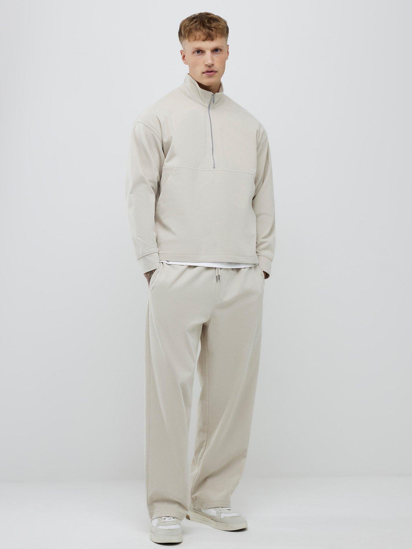 River Island Corduroy Wide Leg Joggers - Beige