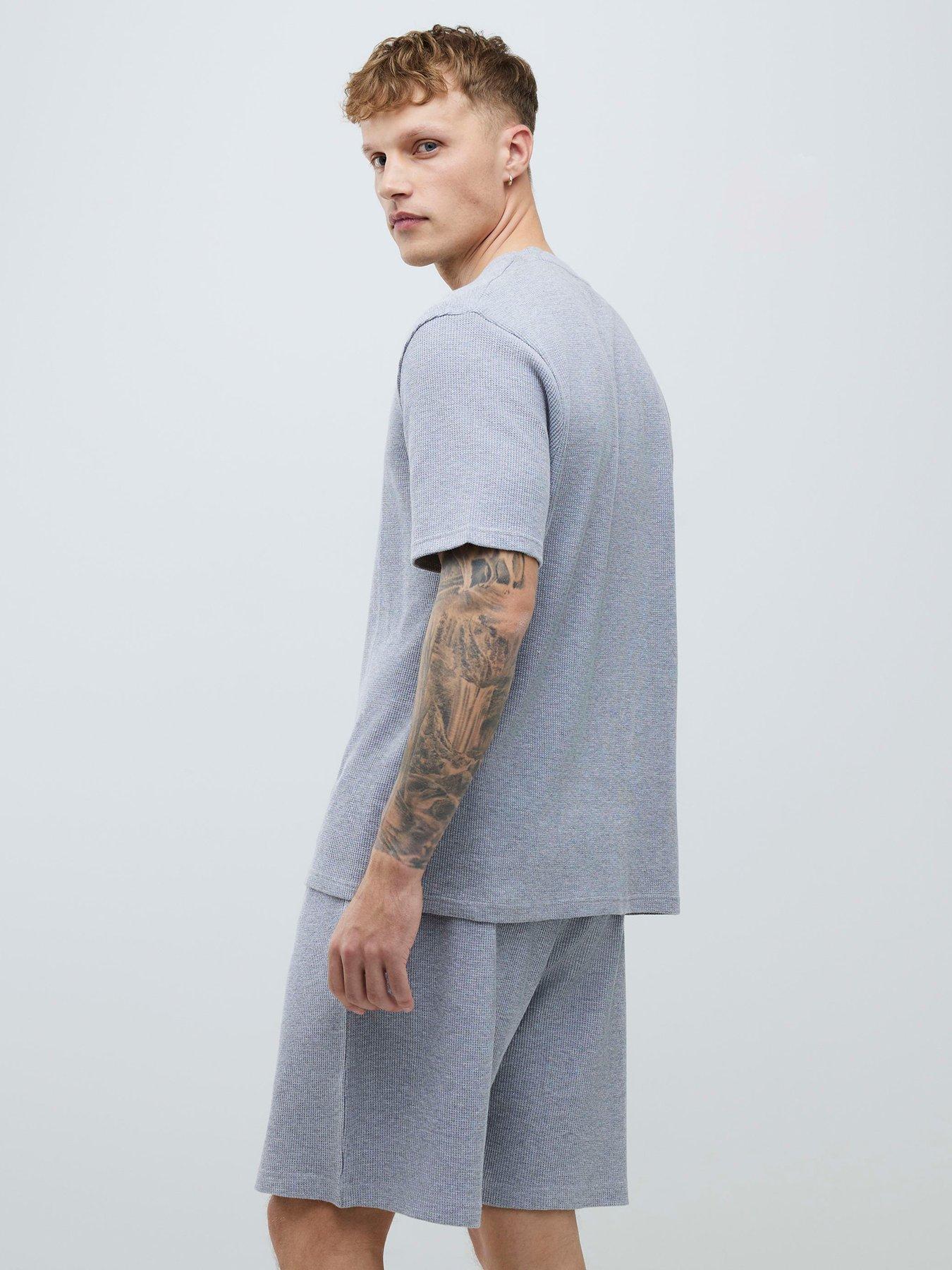  image of river-island-waffle-t-shirt-and-shorts-set-grey