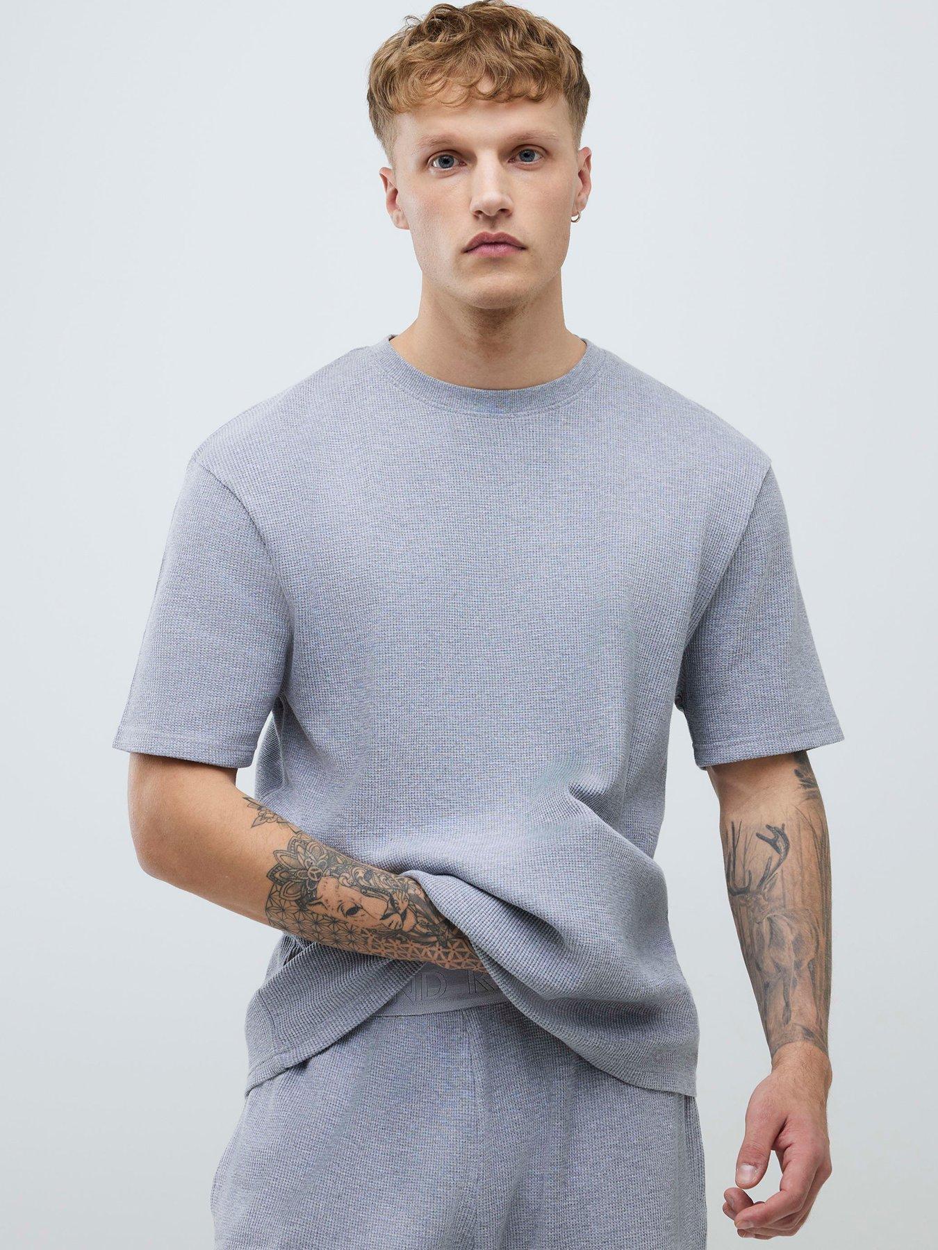  image of river-island-waffle-t-shirt-and-shorts-set-grey