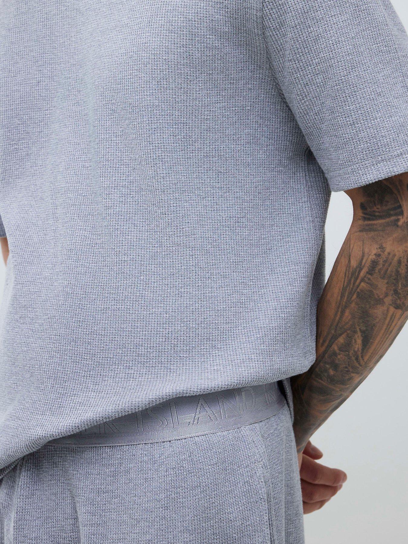  image of river-island-waffle-t-shirt-and-shorts-set-grey