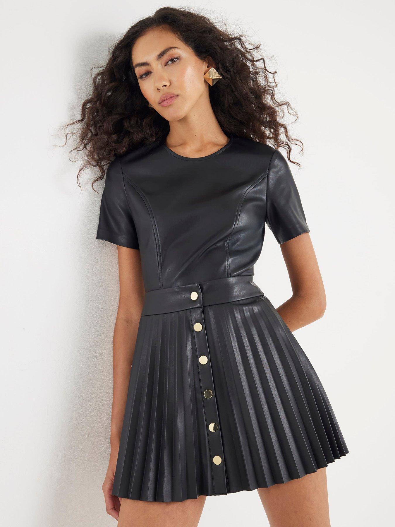 River Island Faux Leather Pleated Mini Skirt - Black