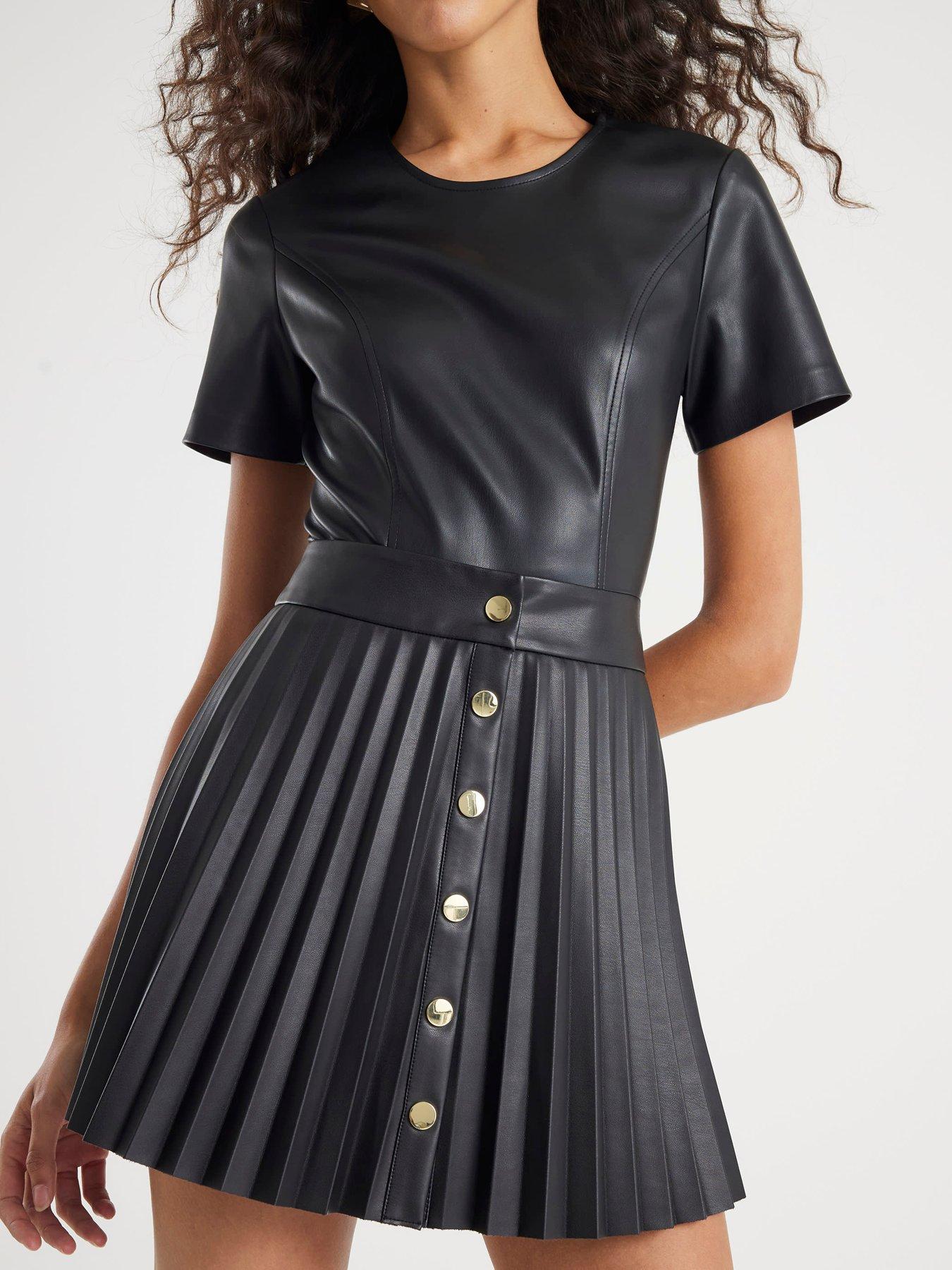  image of river-island-faux-leather-pleated-mini-skirt-black