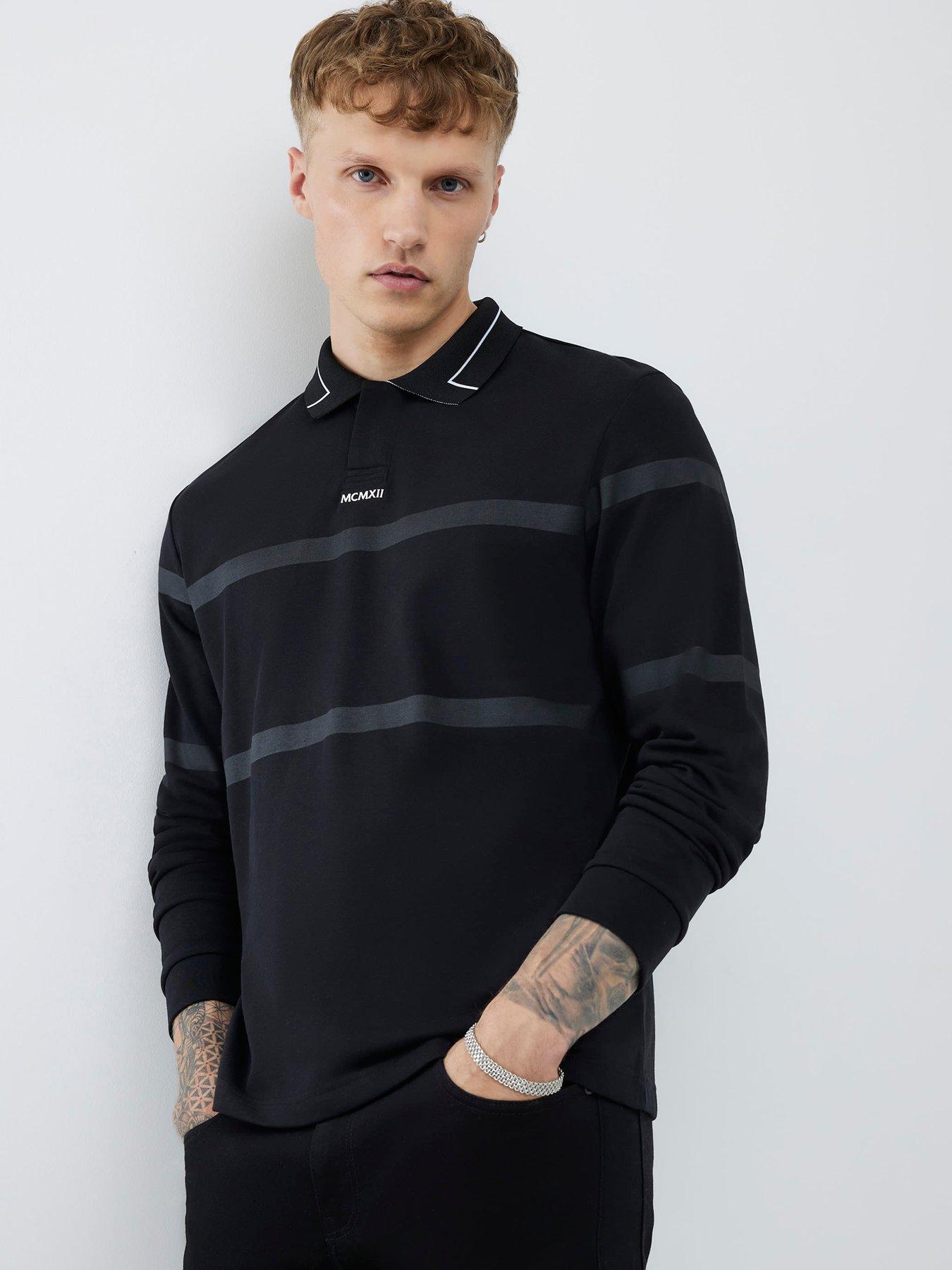 River Island Slim Fit Striped Polo Shirt - Black
