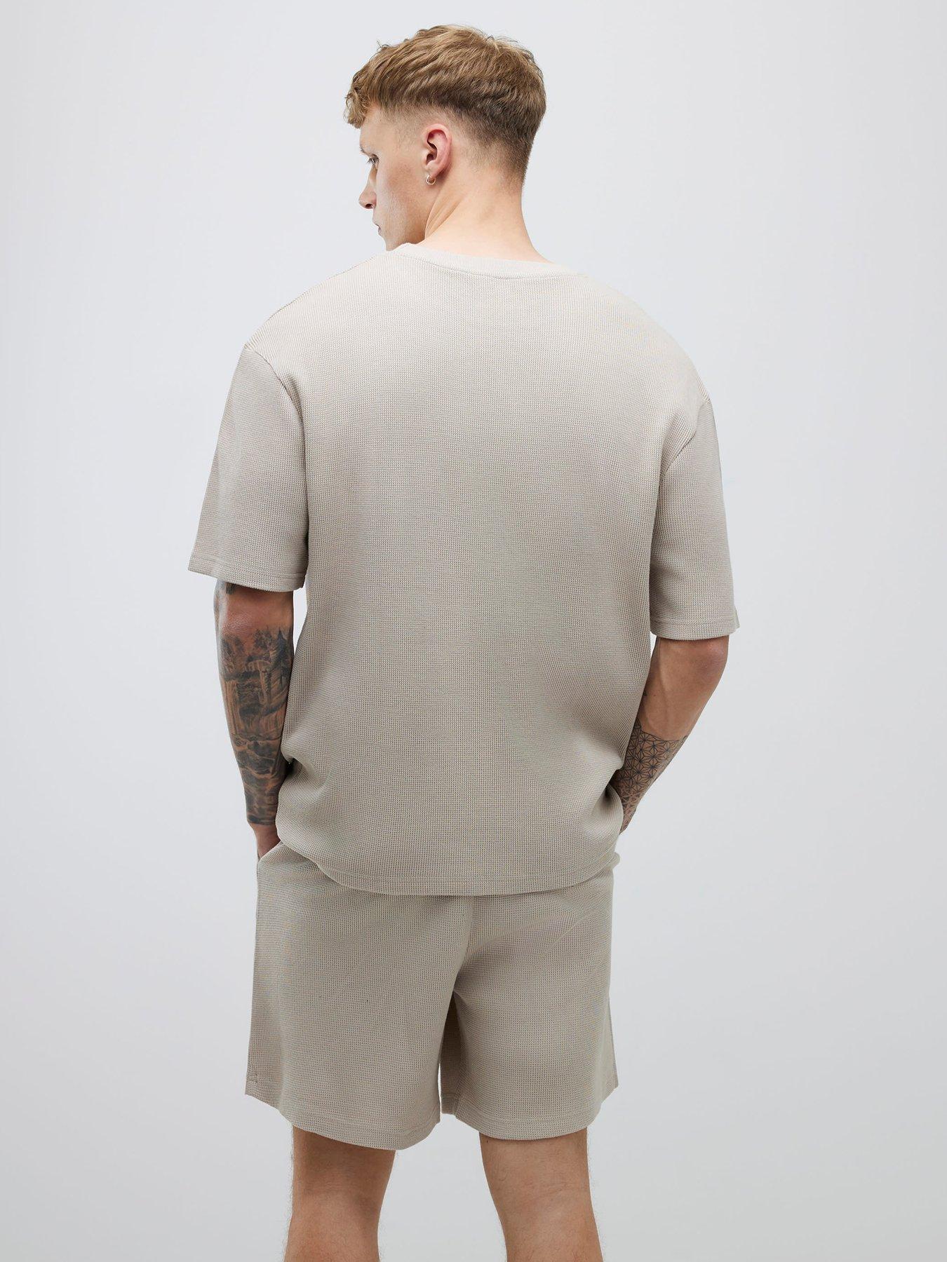  image of river-island-beige-waffle-t-shirt-and-shorts-set-natural