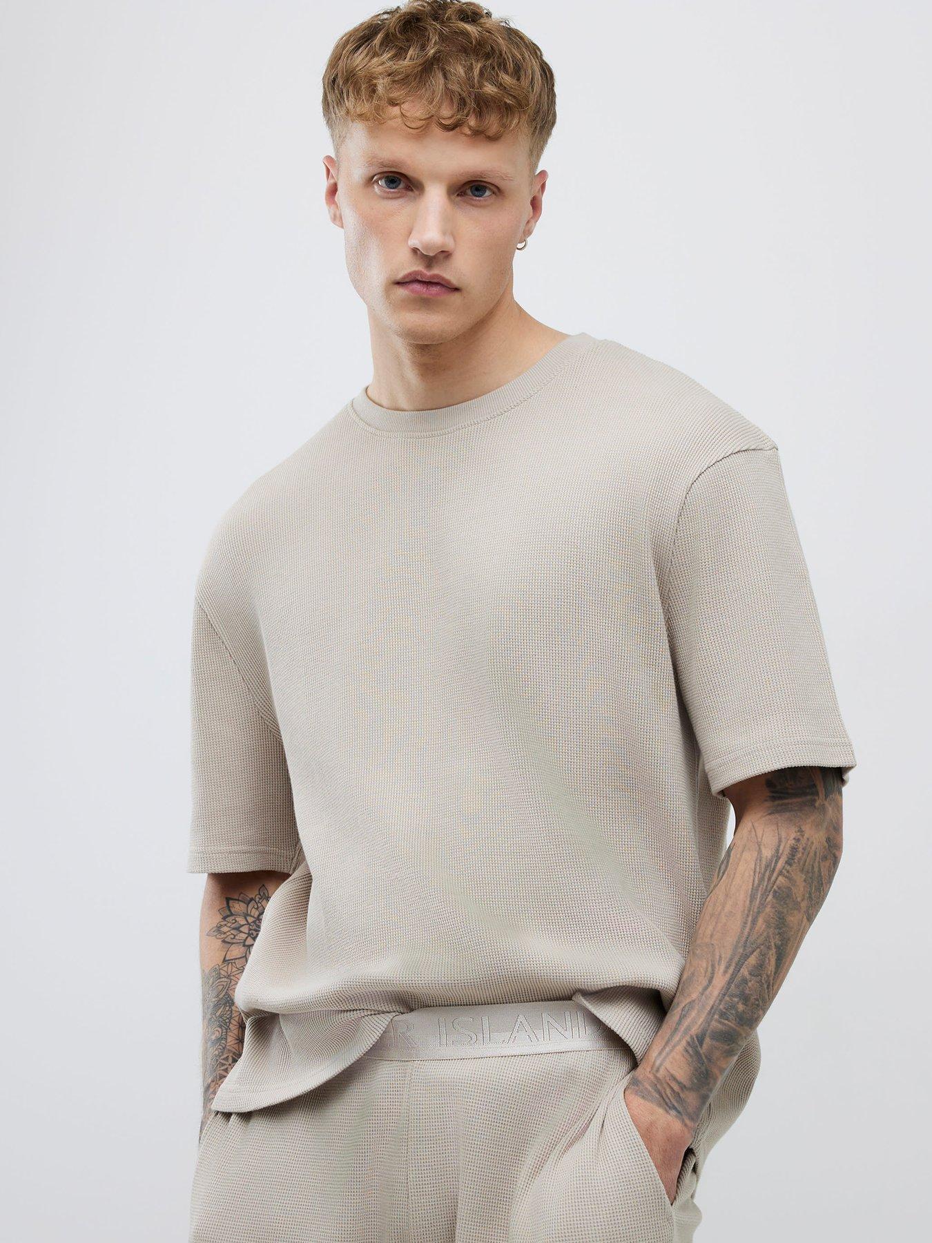  image of river-island-beige-waffle-t-shirt-and-shorts-set-natural