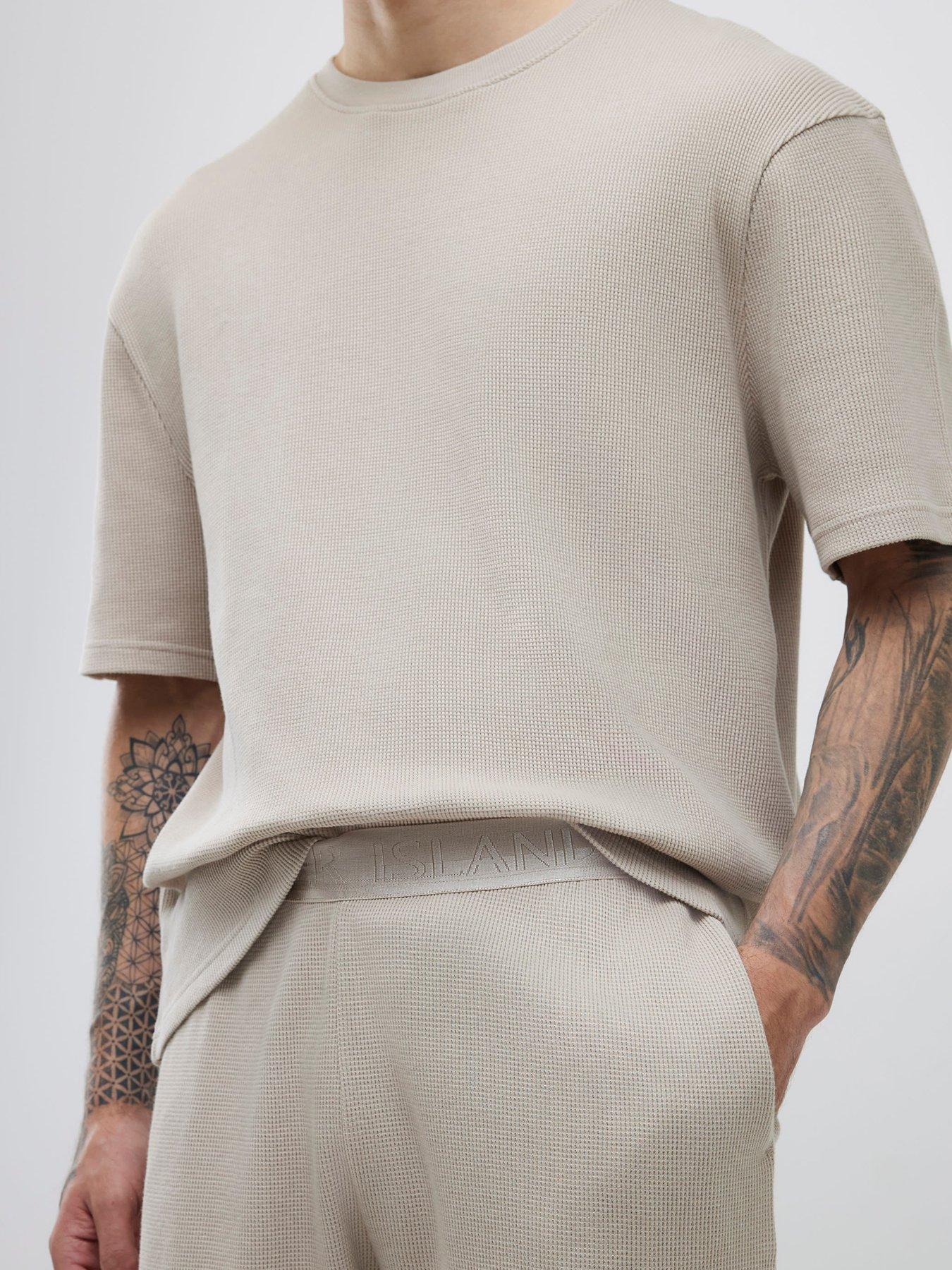  image of river-island-beige-waffle-t-shirt-and-shorts-set-natural