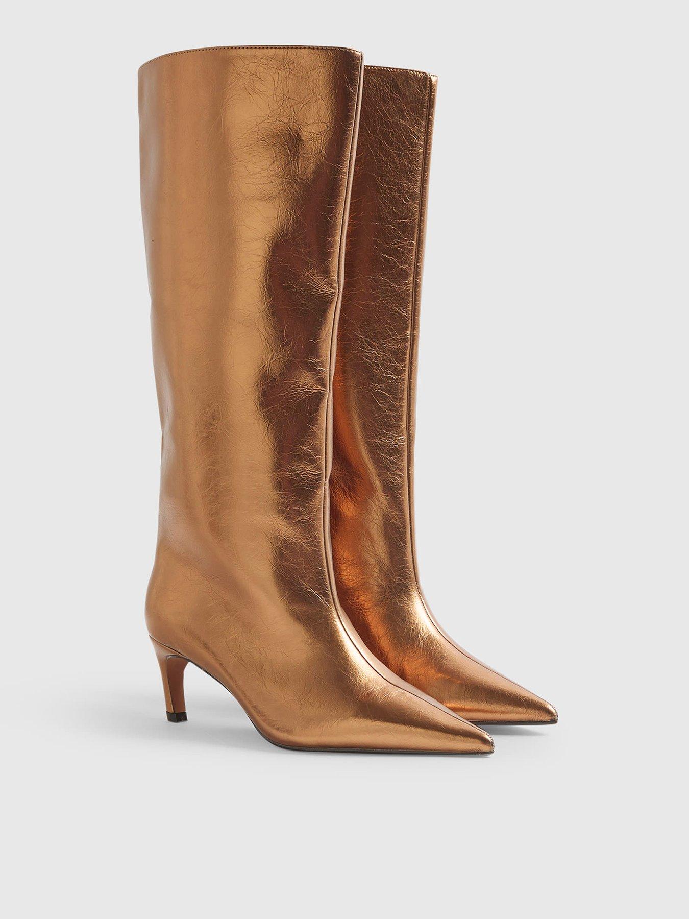 Image 2 of 4 of River Island Straight High Leg Boots - Brown