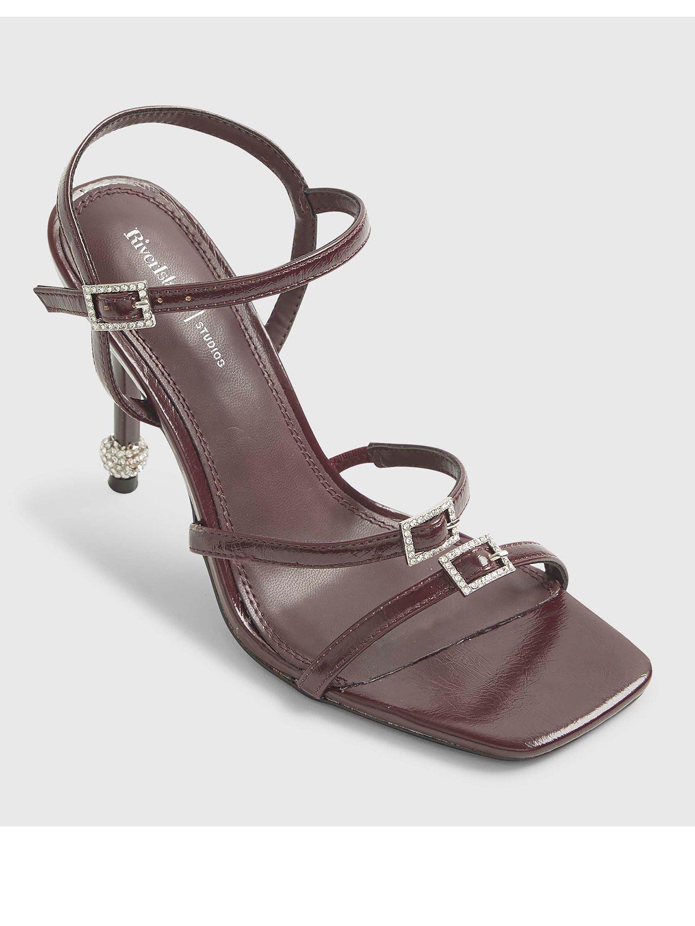 image of river-island-patent-embellished-strappy-heeled-sandals-red