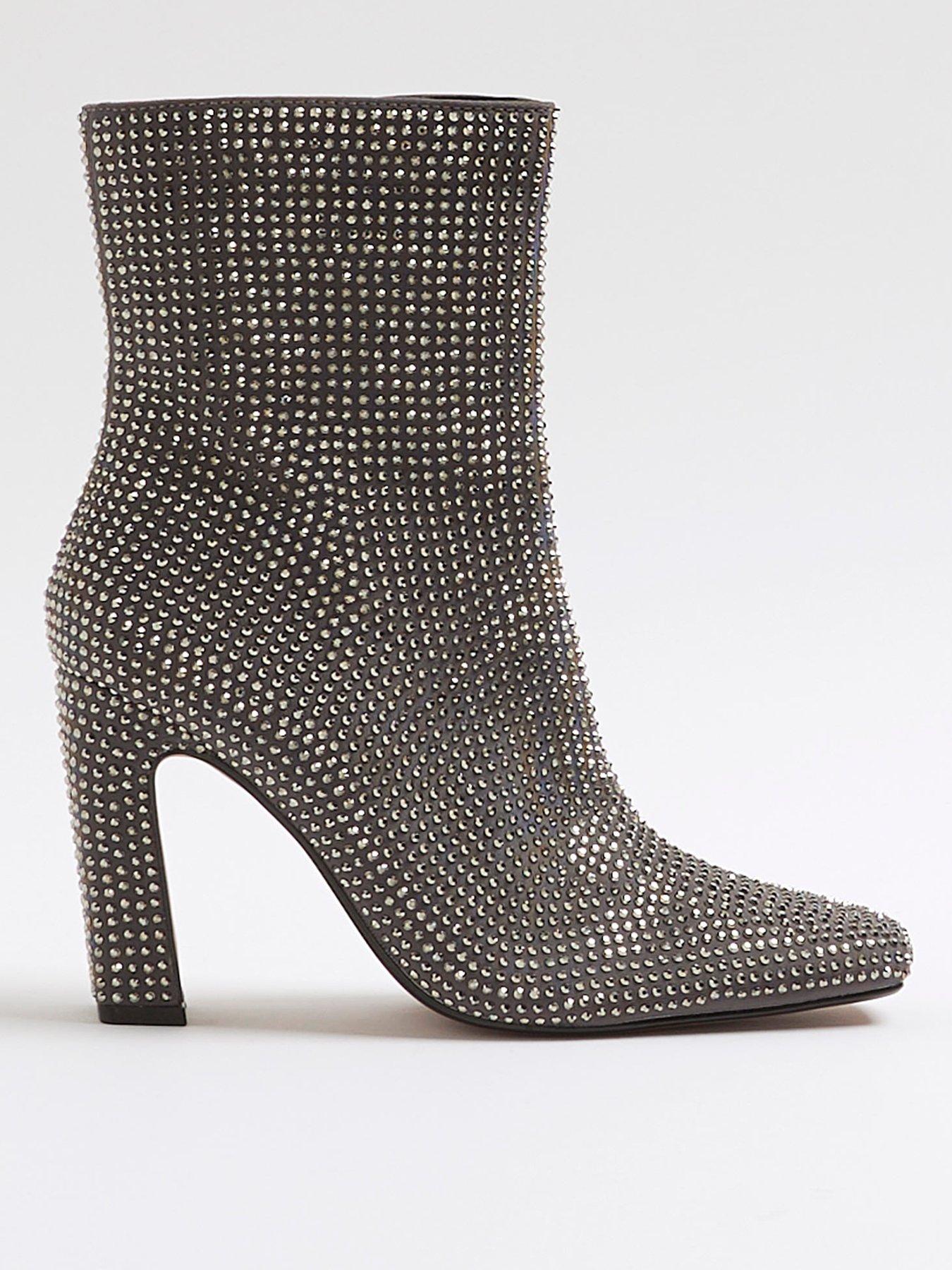 River Island Embellished Ankle Boots - Silver