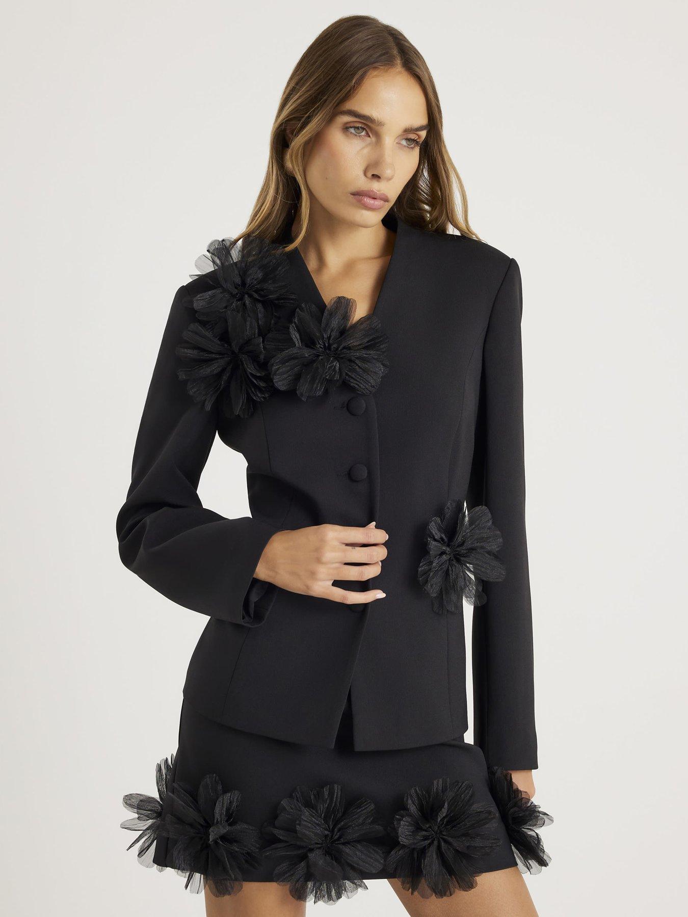 River Island 3d Flower Collarless Blazer - Black