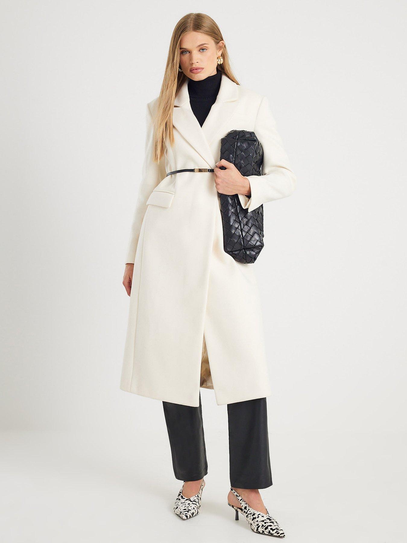  image of river-island-tailored-belted-coat-cream