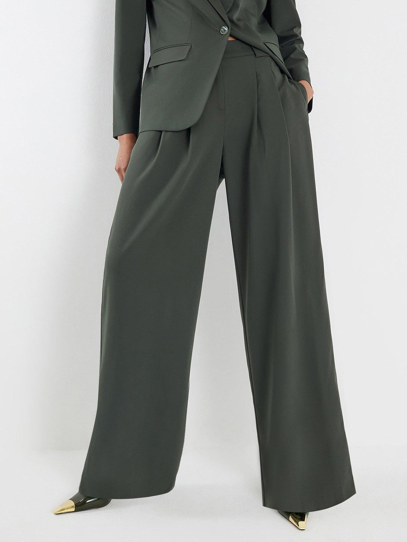 River Island Wide Leg Tailored Trousers - Green