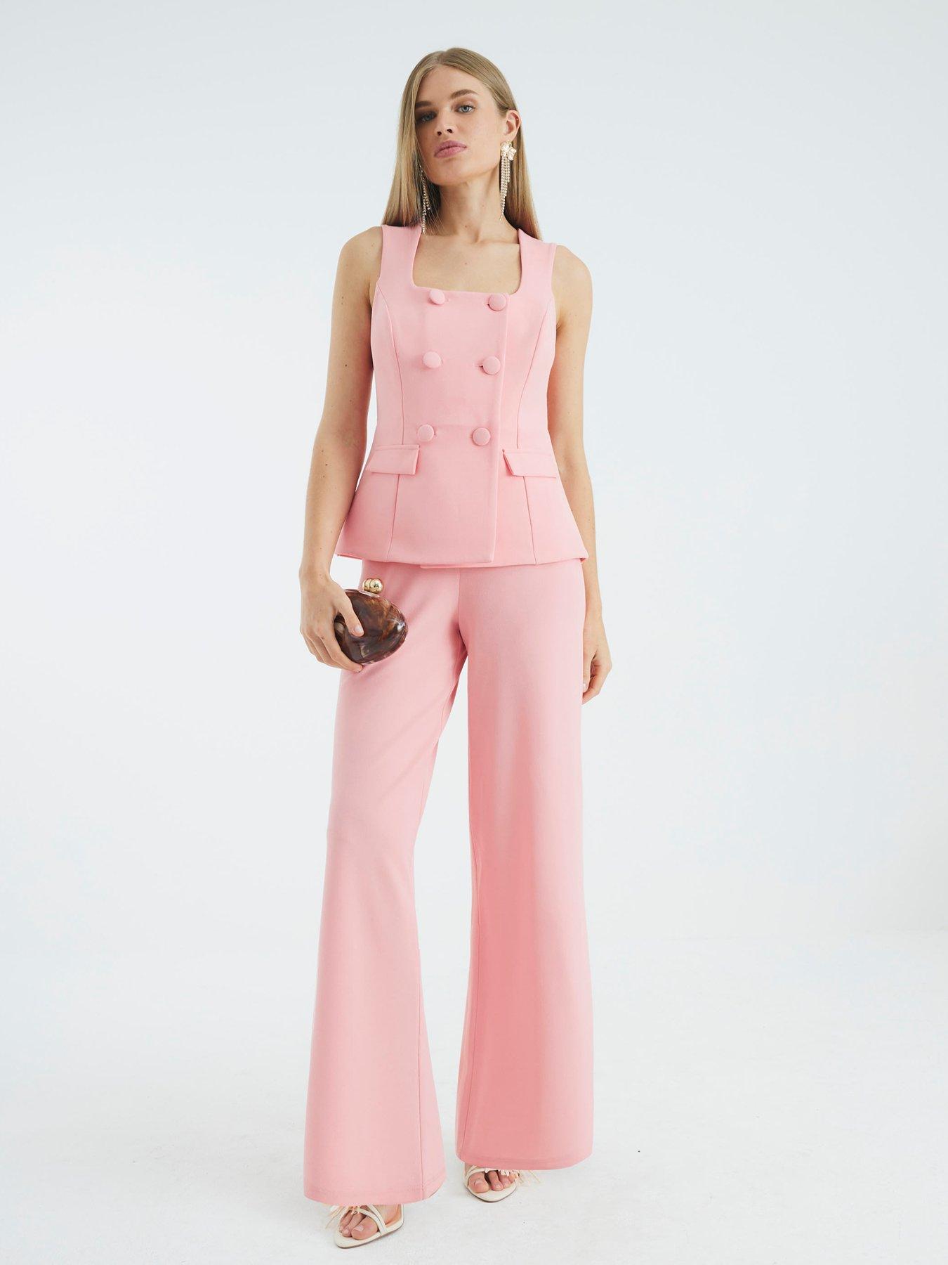  image of river-island-double-breasted-waistcoat-jumpsuit-pink