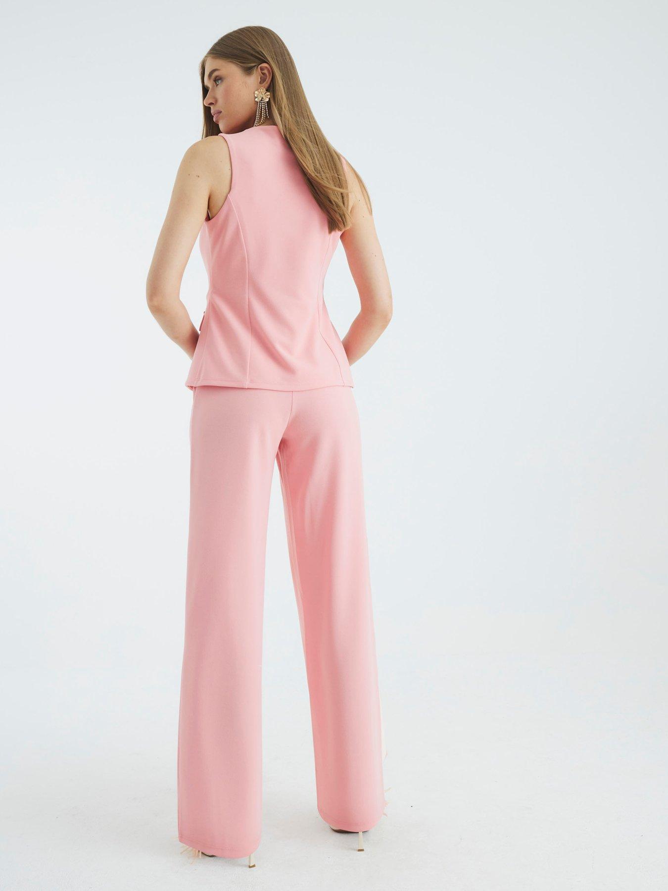  image of river-island-double-breasted-waistcoat-jumpsuit-pink