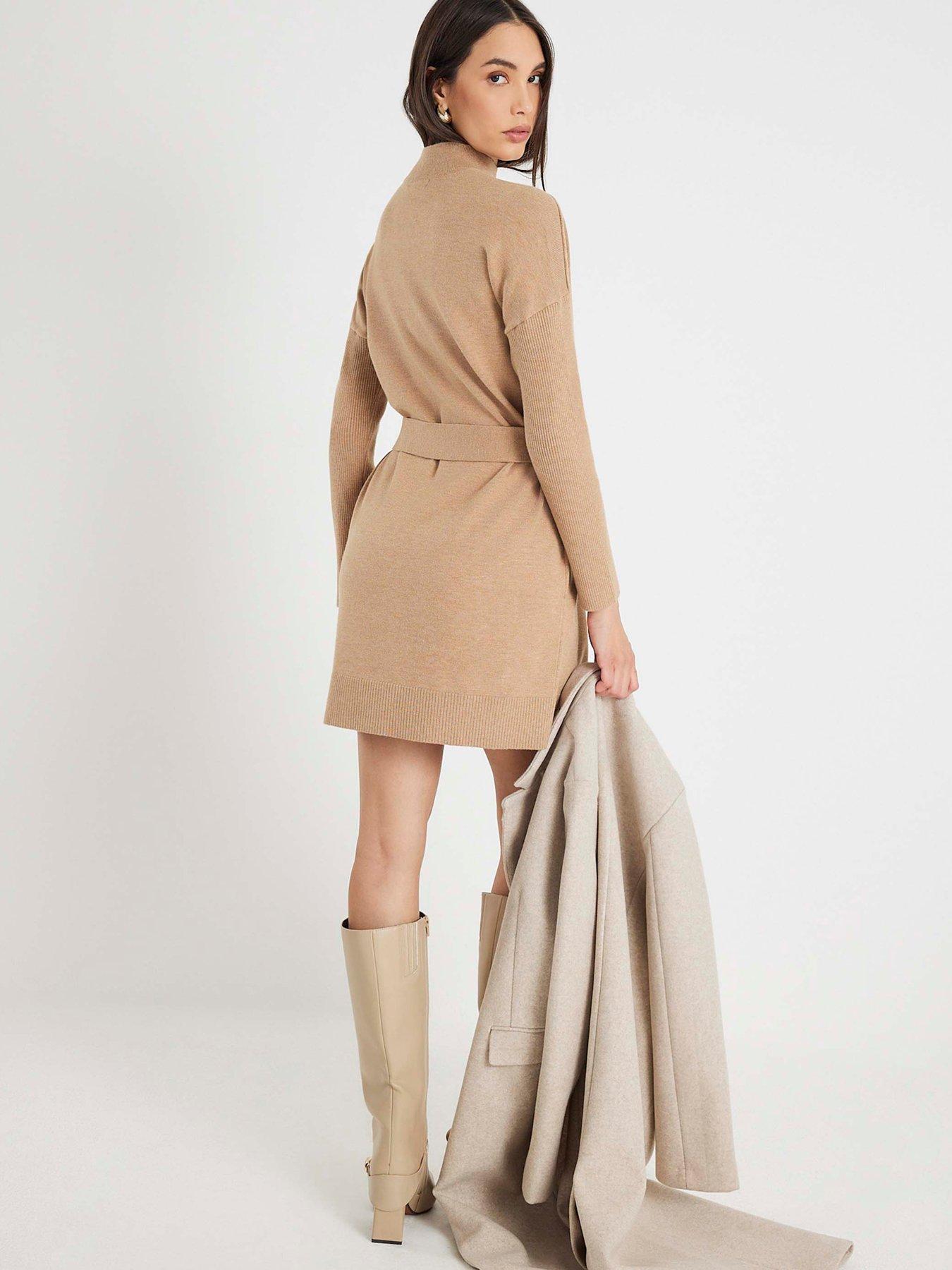  image of river-island-belted-jumper-dress-brown