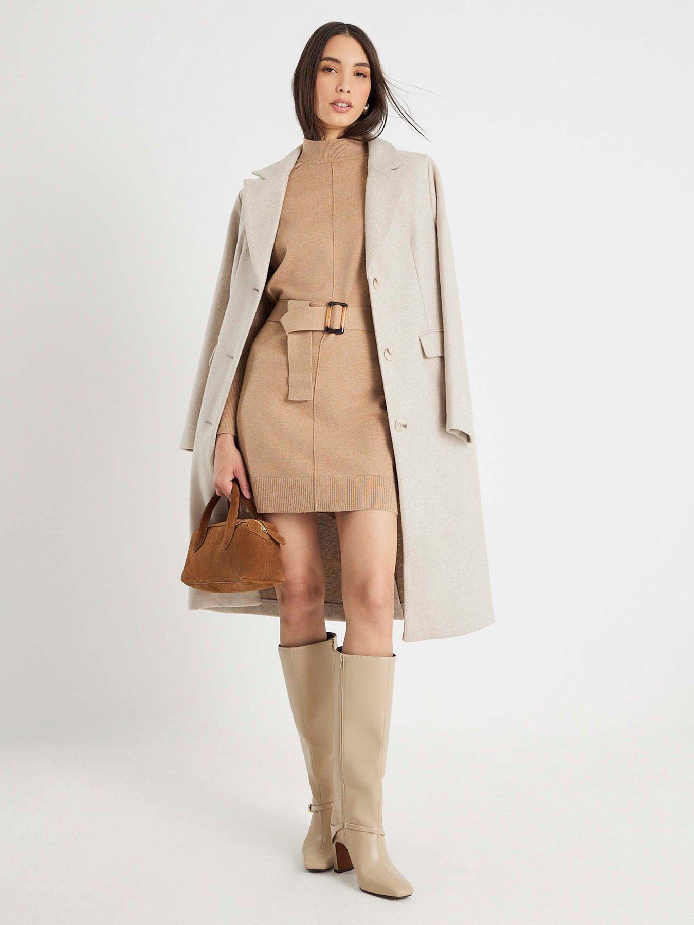  image of river-island-belted-jumper-dress-brown