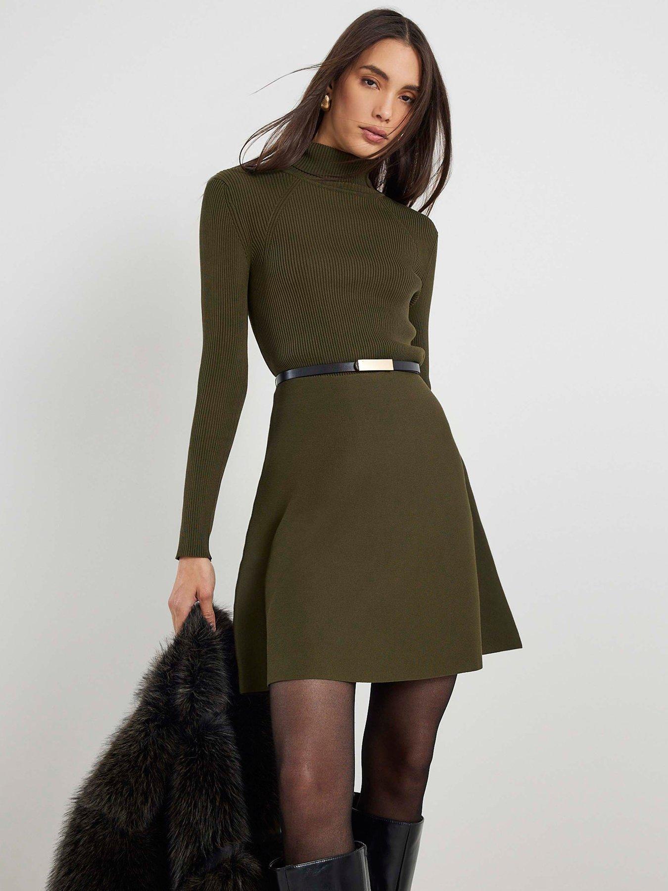River Island Knitted Belted Mini Dress - Green