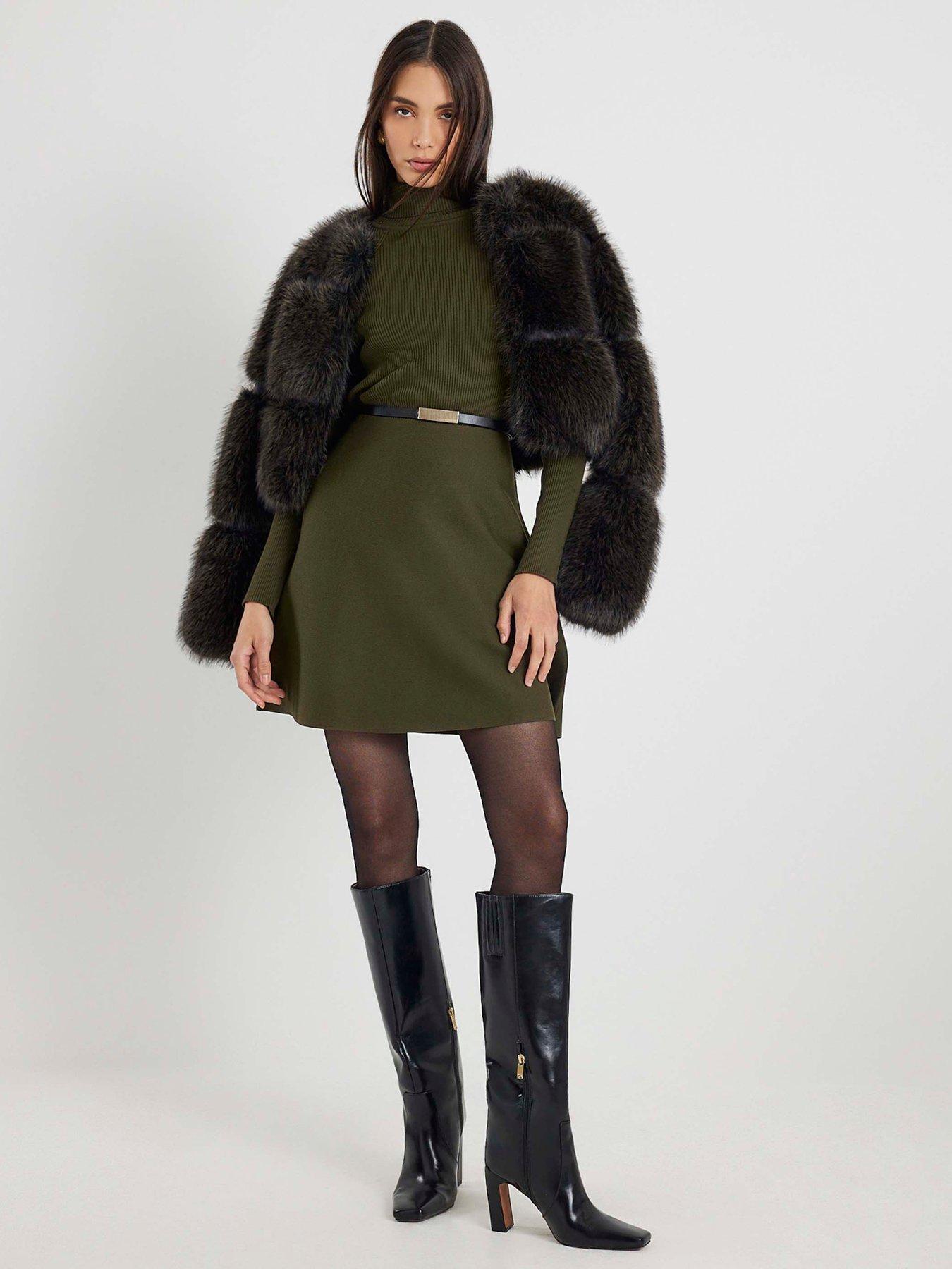  image of river-island-knitted-belted-mini-dress-green