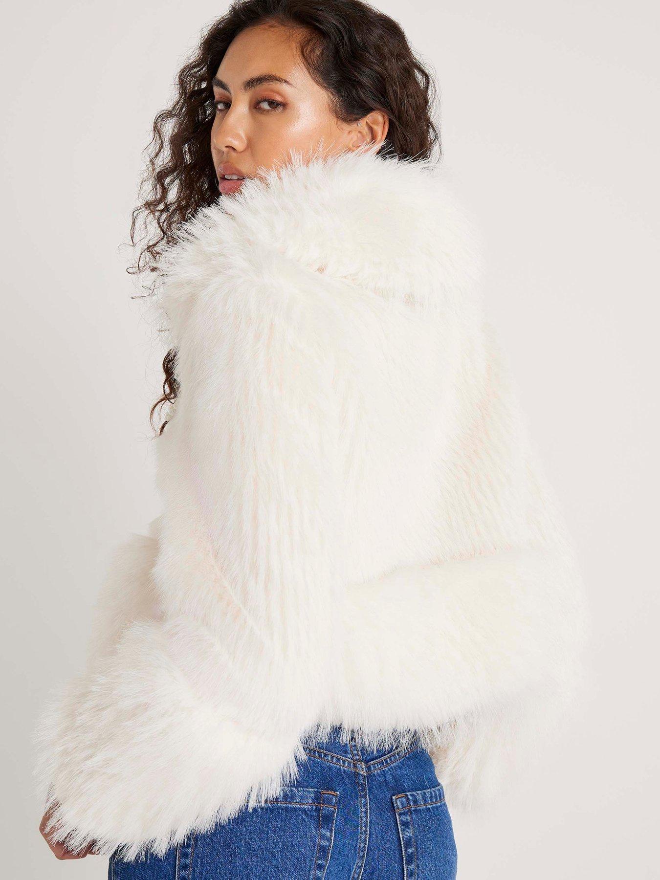  image of river-island-faux-fur-boucle-hybrid-trophy-jacket-cream