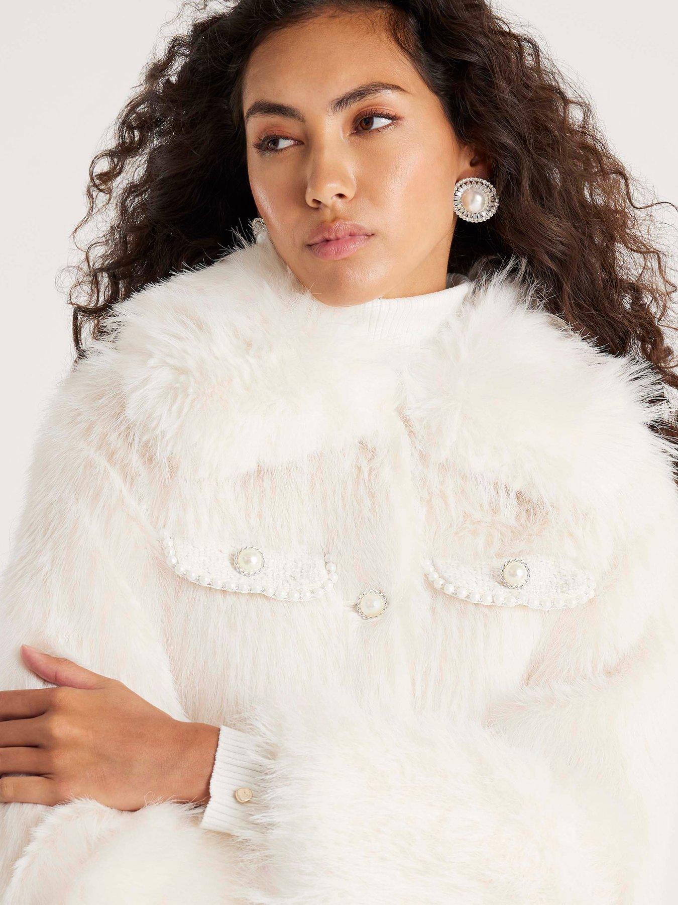 image of river-island-faux-fur-boucle-hybrid-trophy-jacket-cream