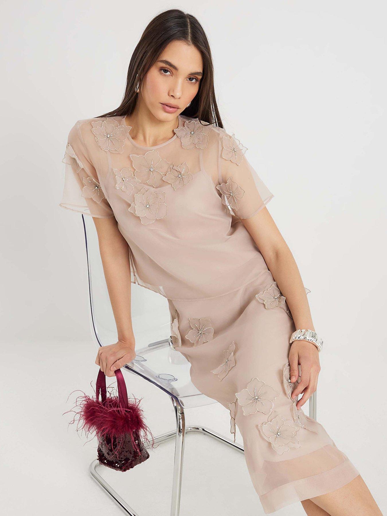  image of river-island-short-sleeve-embellished-flower-blouse-pink