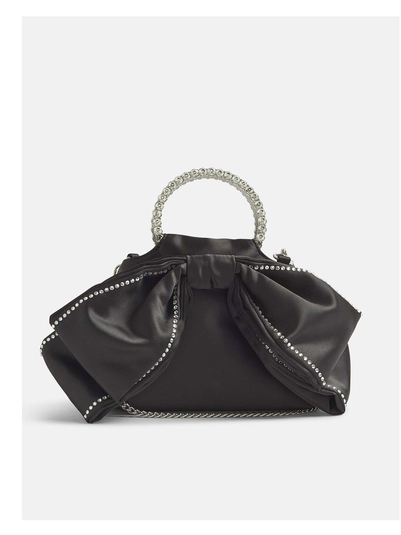 front image of river-island-diamante-bow-clutch-bag-black