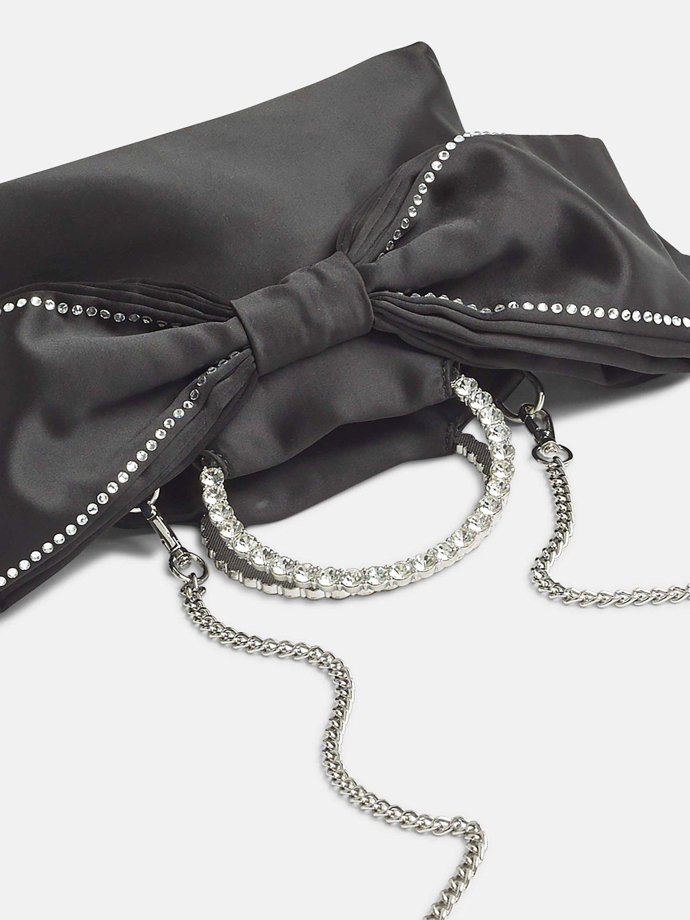  image of river-island-diamante-bow-clutch-bag-black
