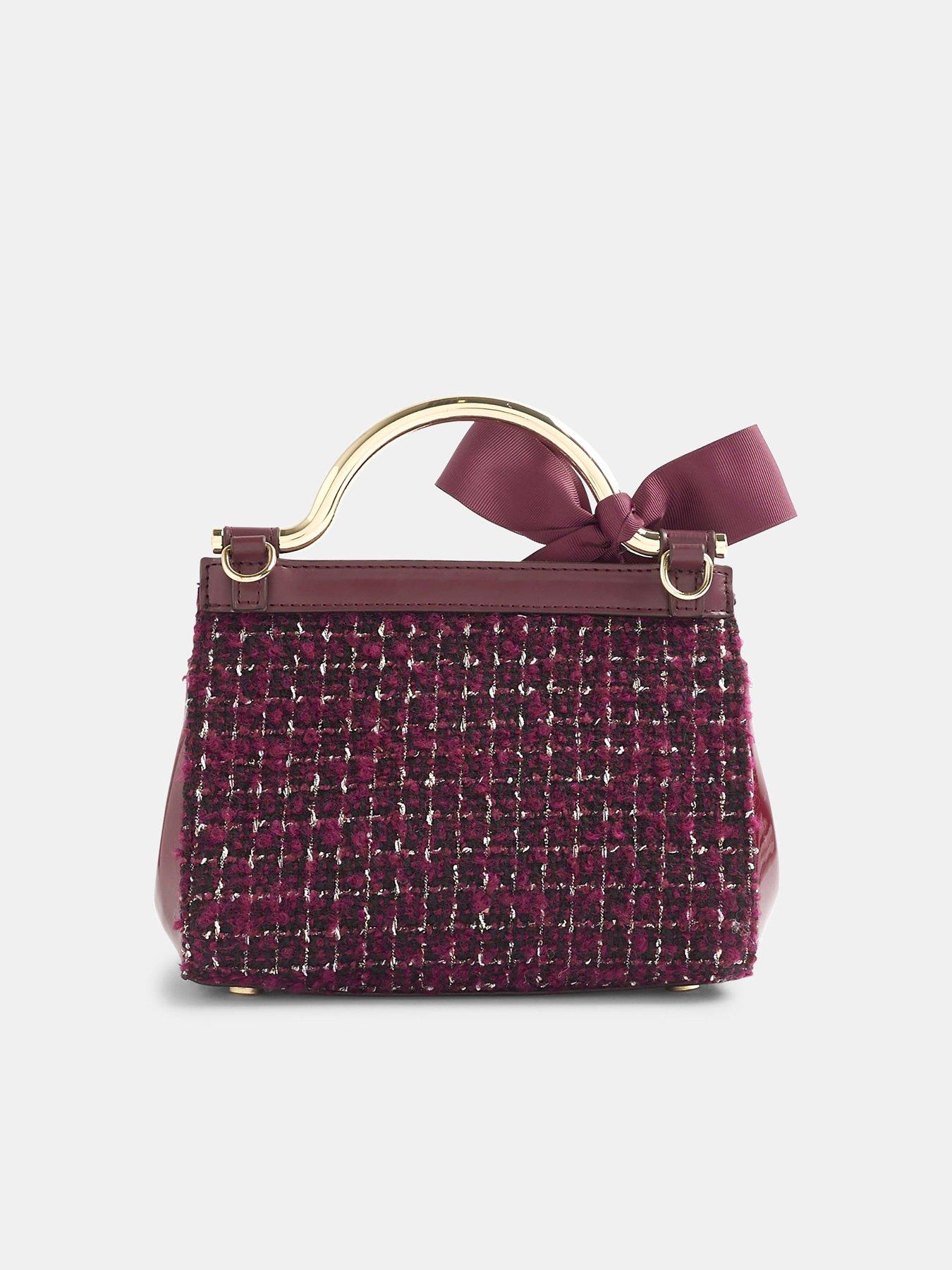  image of river-island-boucle-bow-metal-handle-tote-bag-red