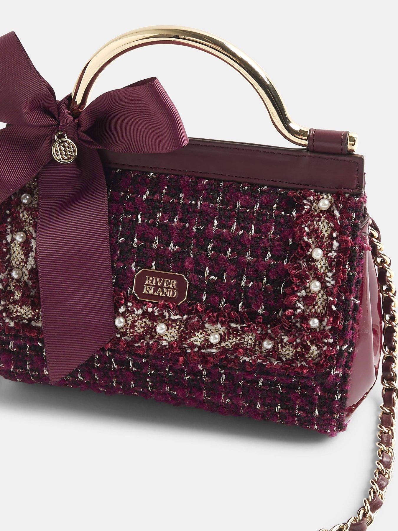  image of river-island-boucle-bow-metal-handle-tote-bag-red