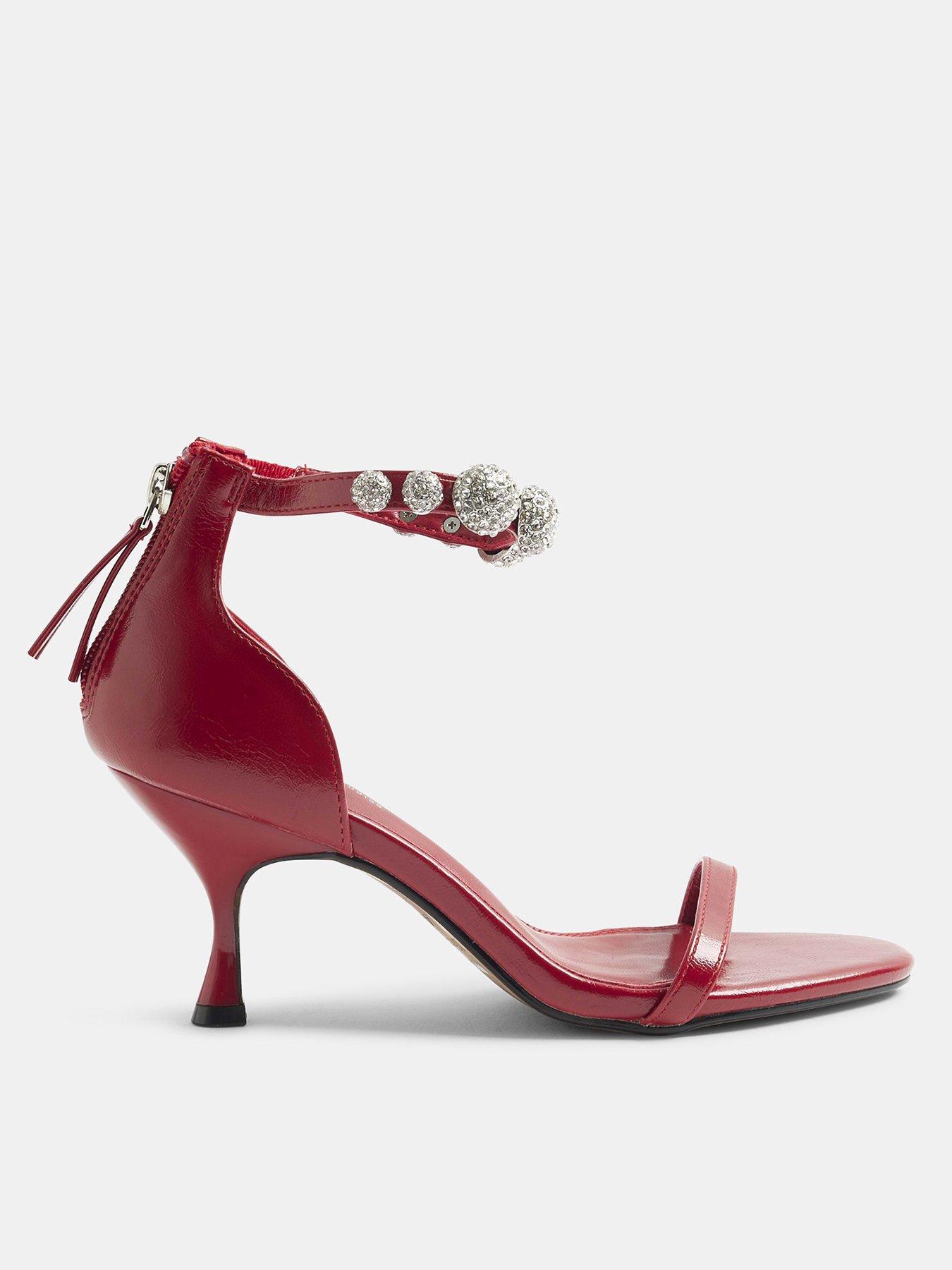 River Island Embellished Ankle Strap Heeled Sandals - Red