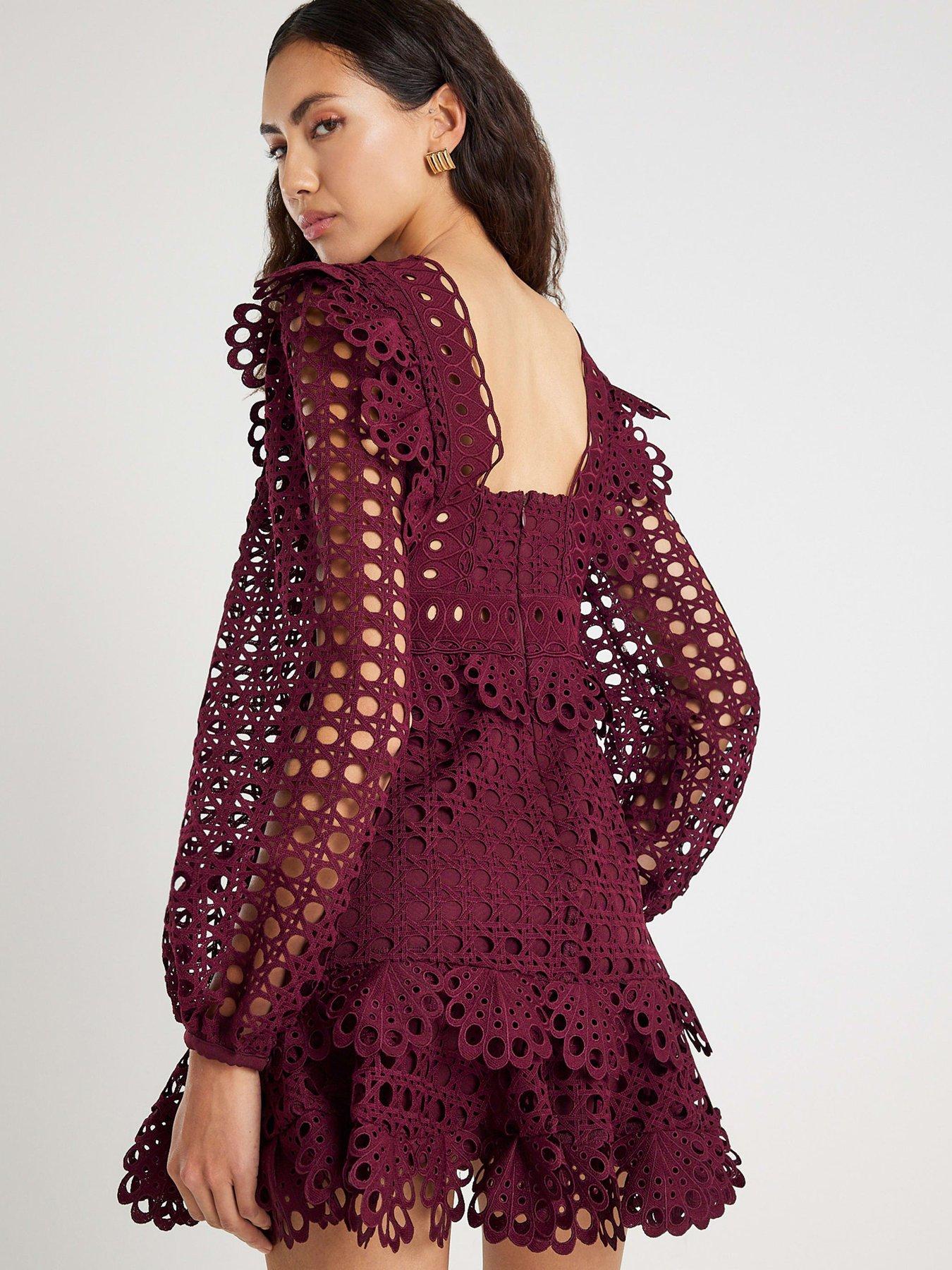  image of river-island-red-long-sleeve-lace-mini-dress-purple