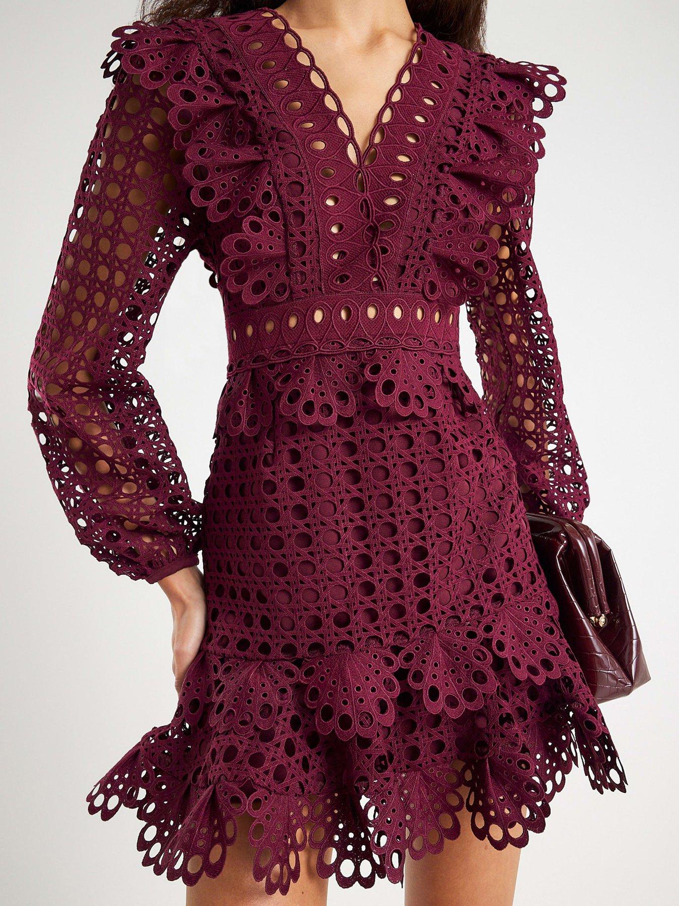  image of river-island-red-long-sleeve-lace-mini-dress-purple