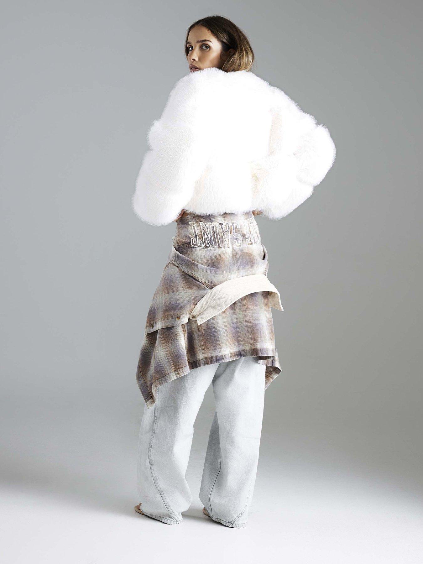  image of river-island-faux-fur-cropped-panelled-coat-cream