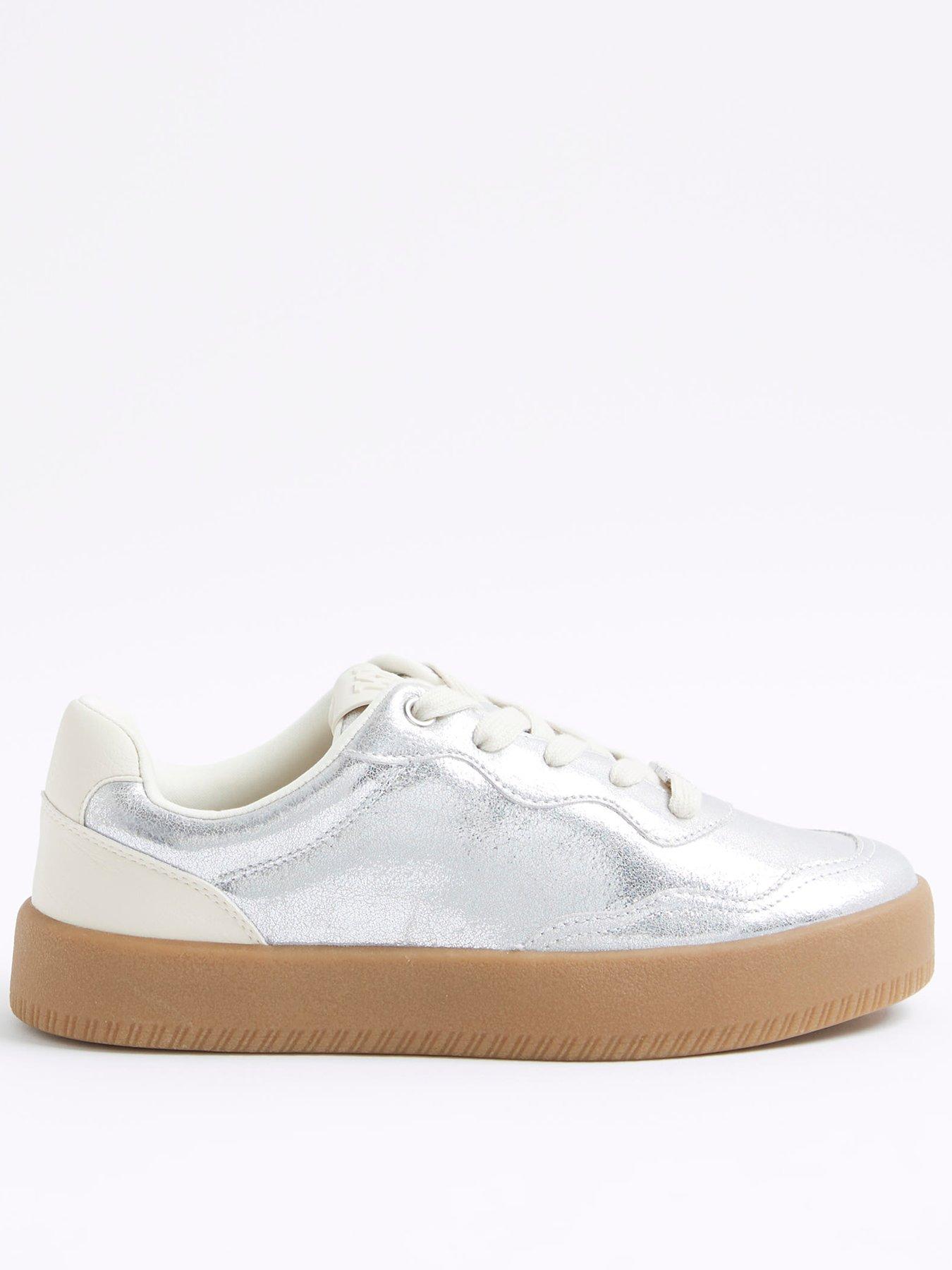 front image of river-island-lace-up-trainers-silver