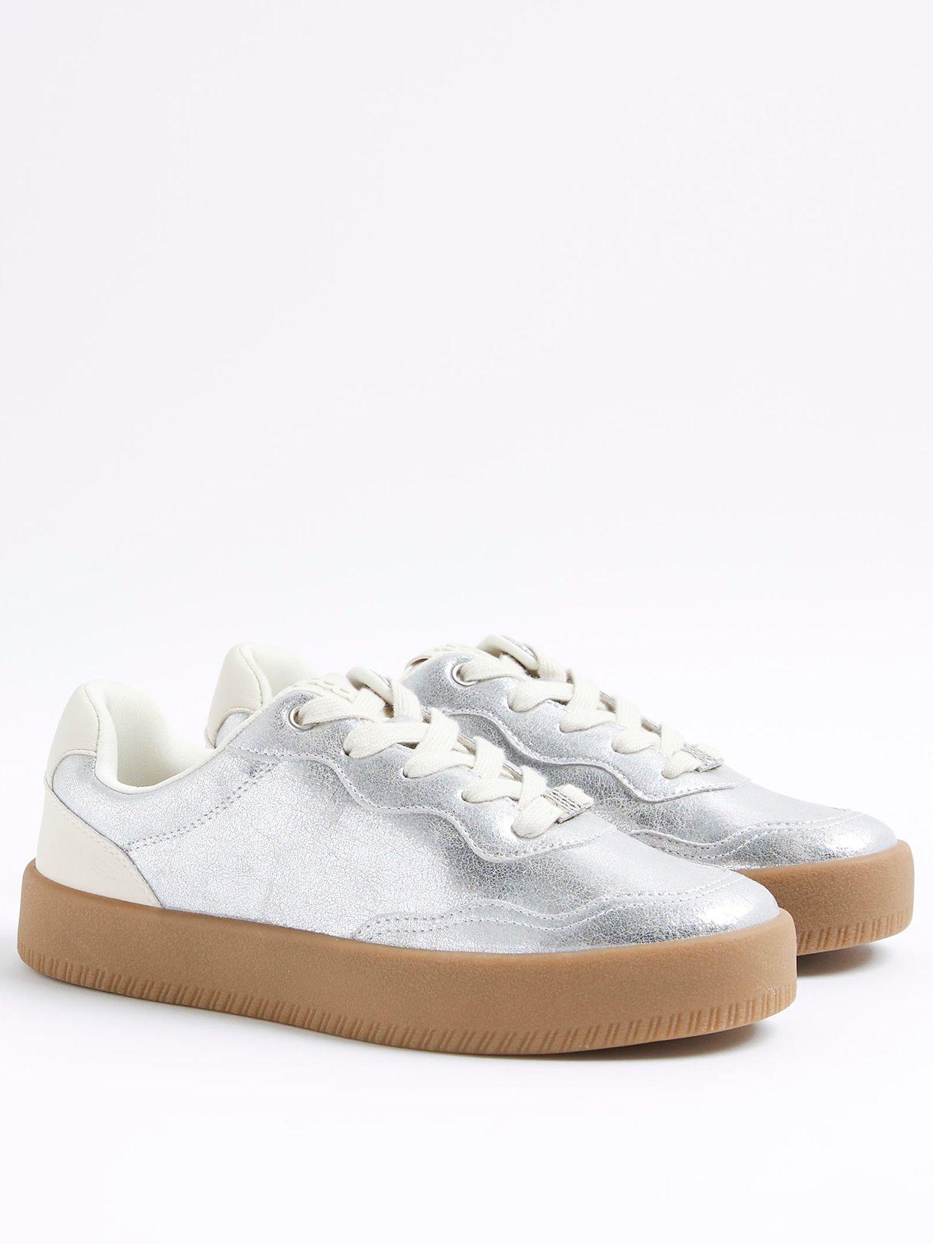  image of river-island-lace-up-trainers-silver