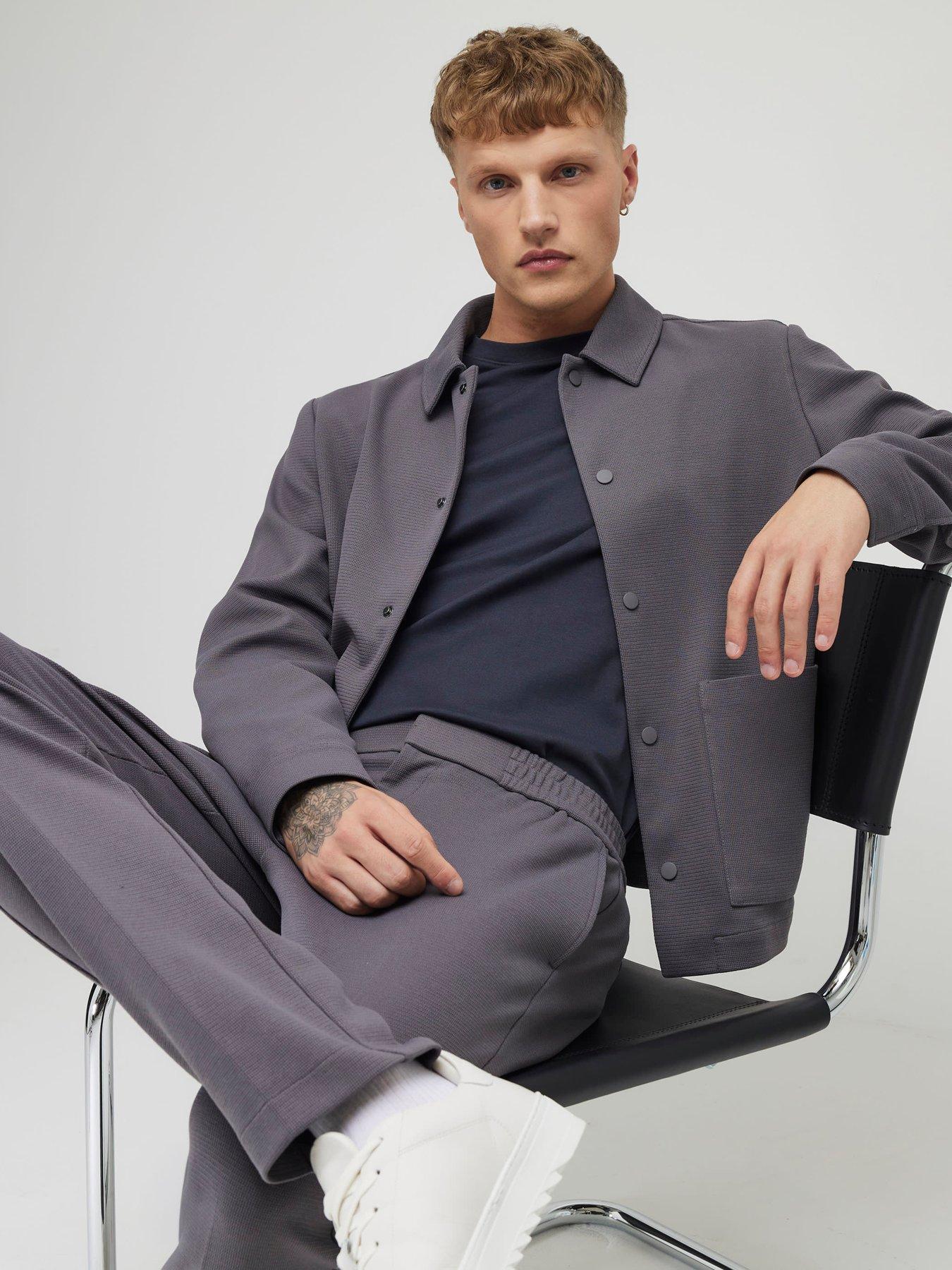  image of river-island-slim-fit-textured-trousers-grey