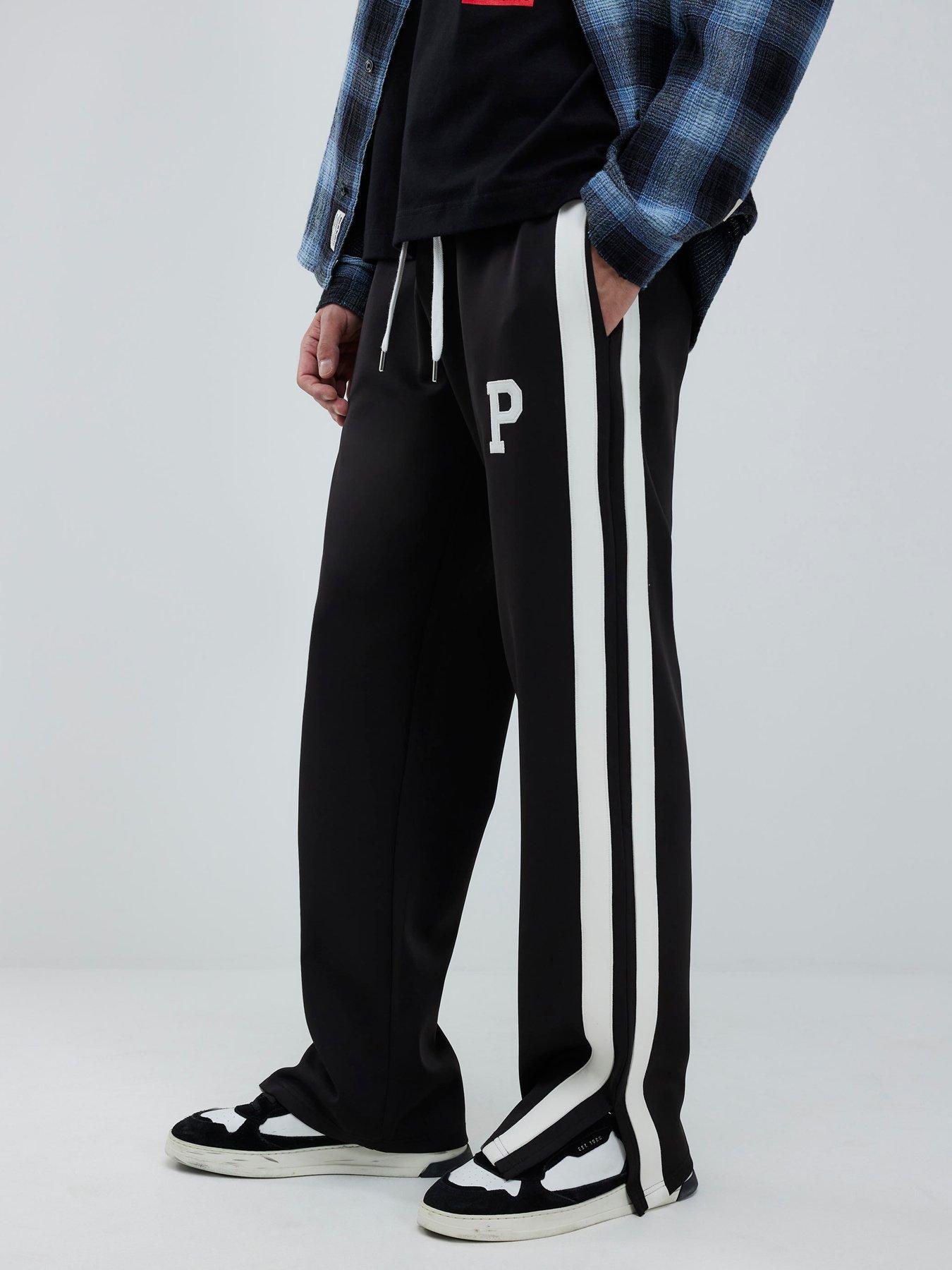 River Island Wide Fit Twill Split Joggers - Black