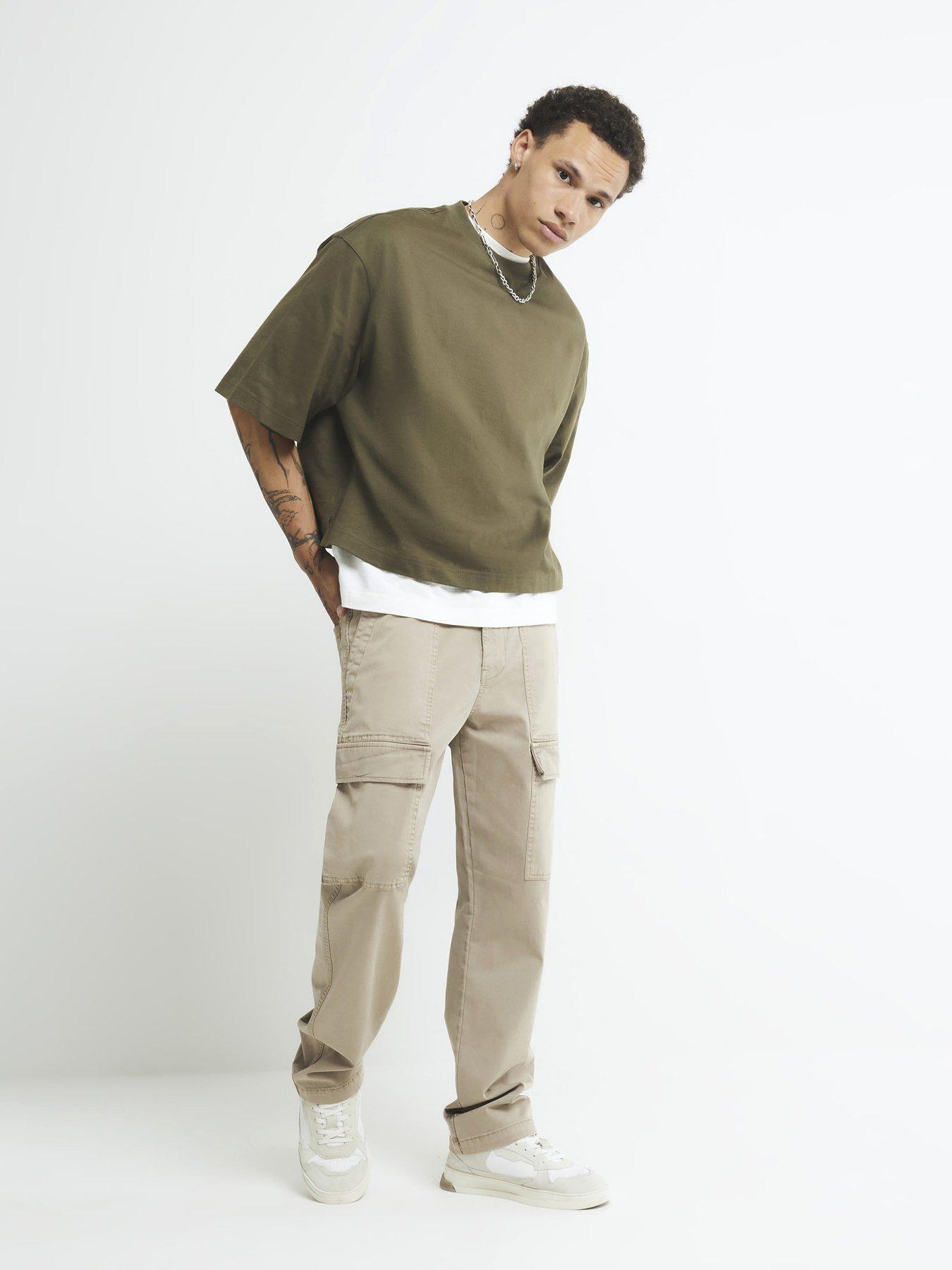  image of river-island-beige-loose-fit-cargo-trousers-natural