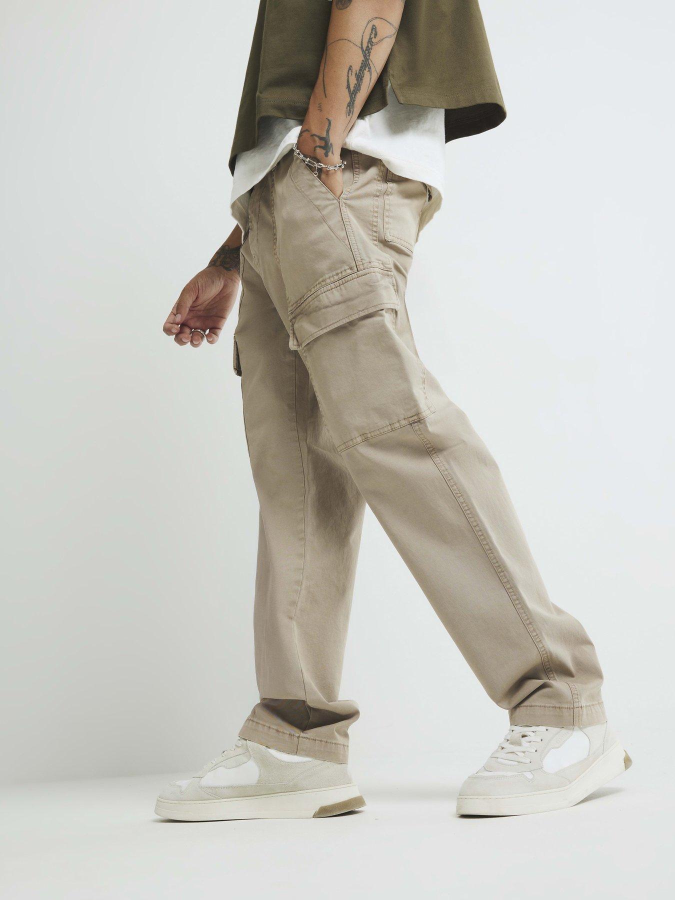  image of river-island-beige-loose-fit-cargo-trousers-natural