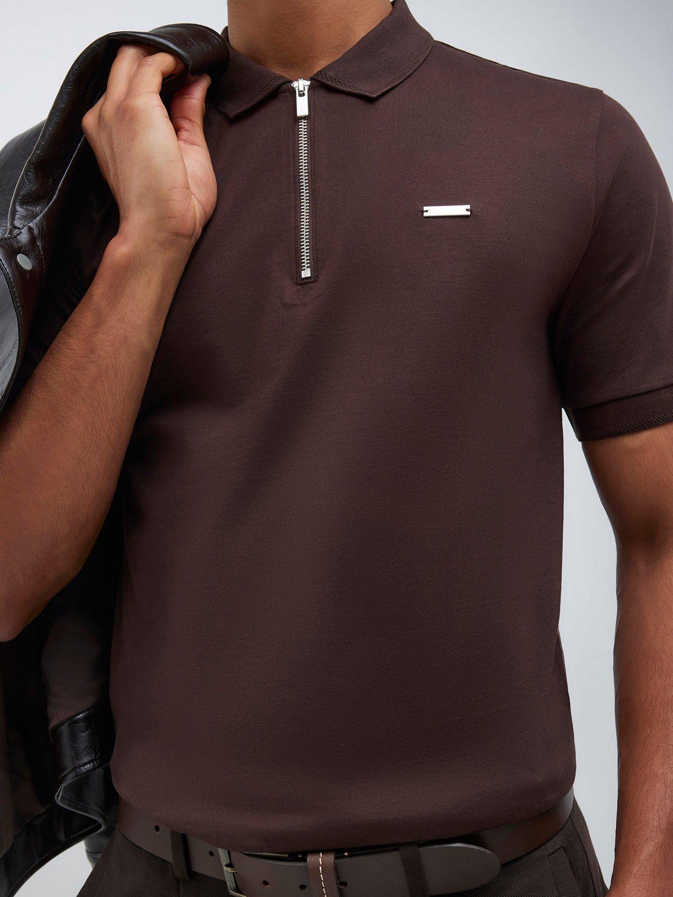  image of river-island-slim-fit-premium-polo-shirt-brown