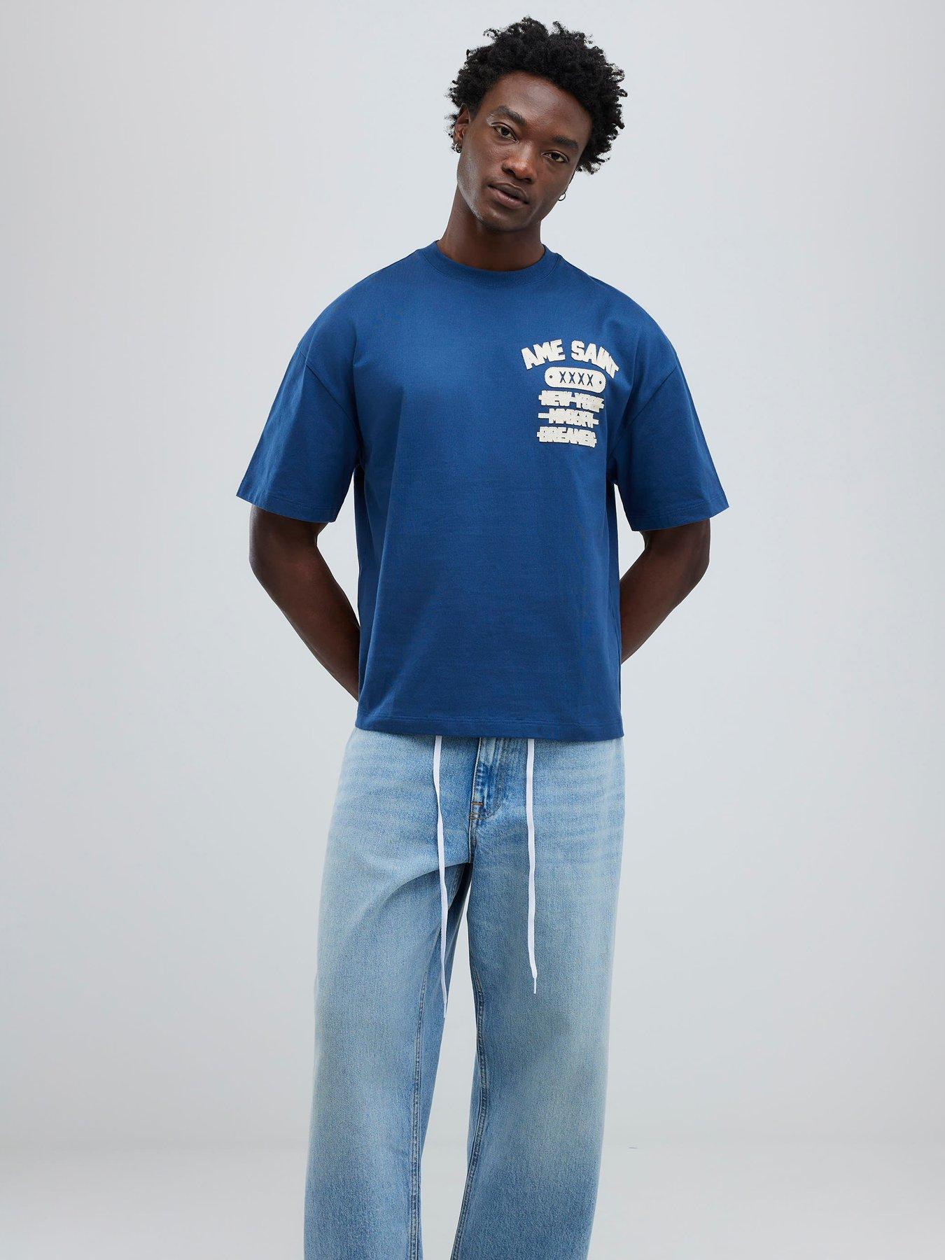  image of river-island-oversized-fit-ame-saint-t-shirt-blue