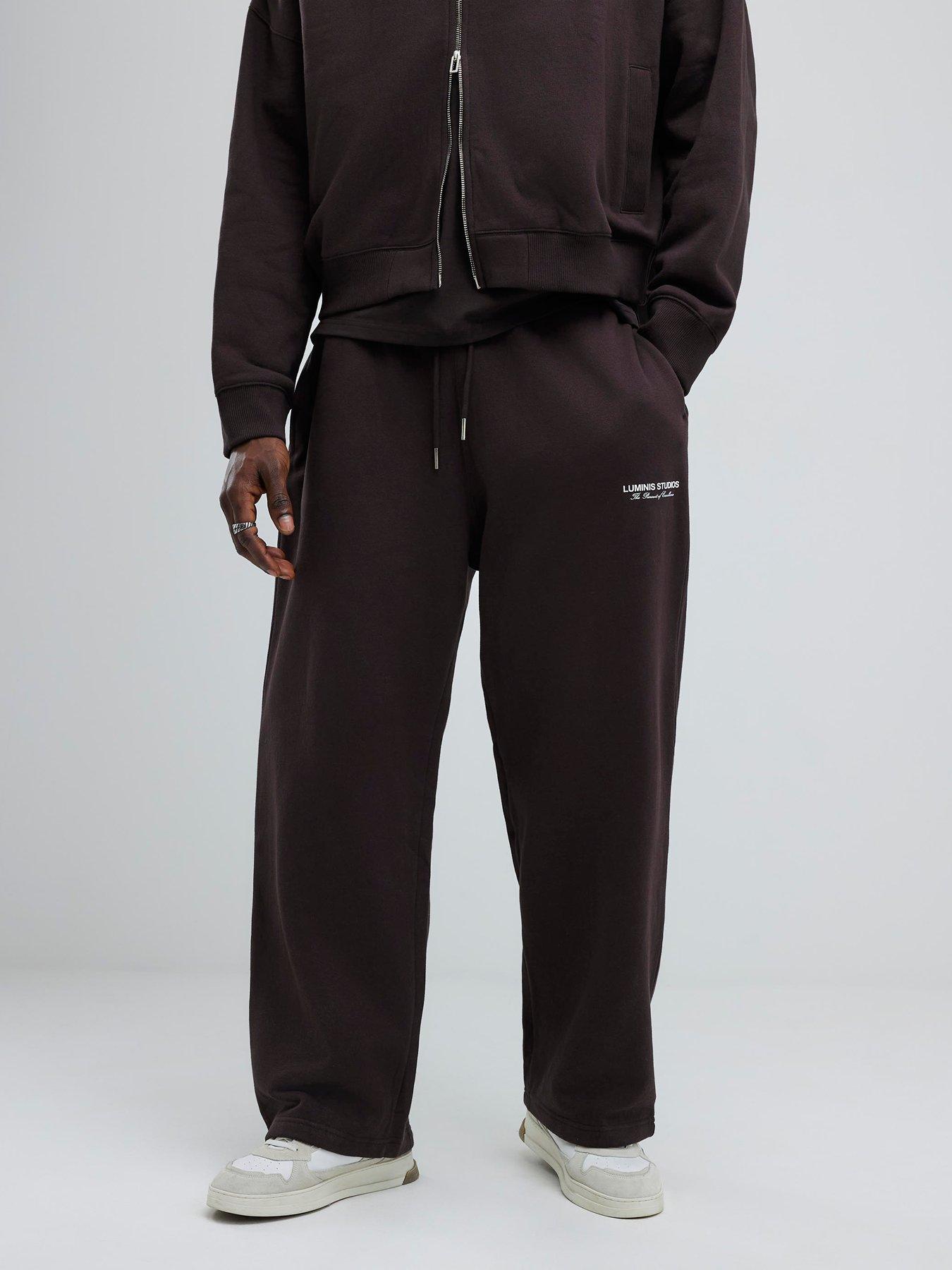  image of river-island-wide-leg-luminis-studios-joggers-brown