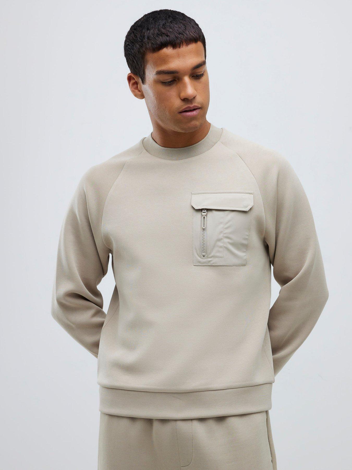 river-island-beige-slim-fit-nylon-sweatshirt-natural