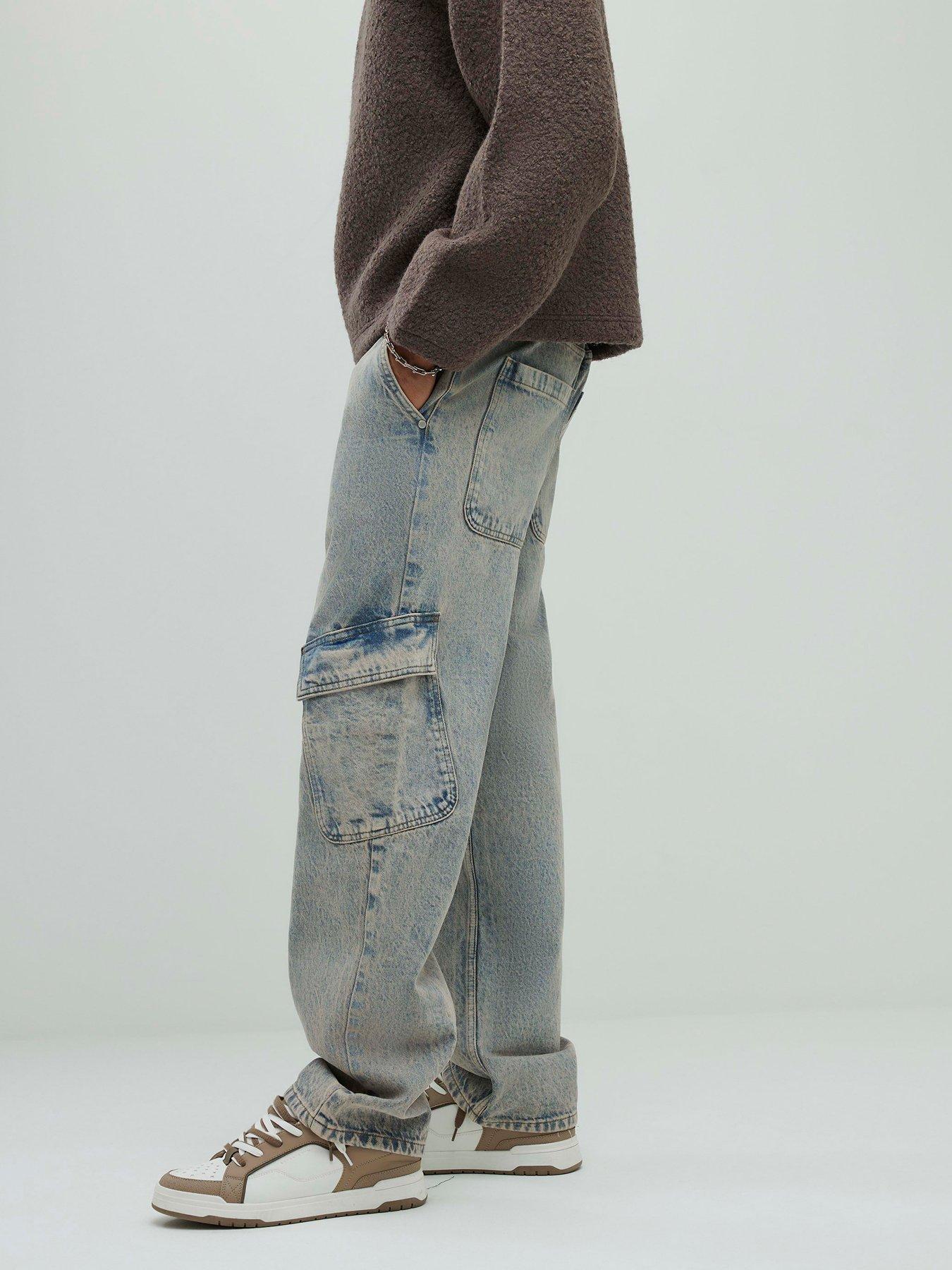 front image of river-island-loose-fit-cargo-jeans-blue